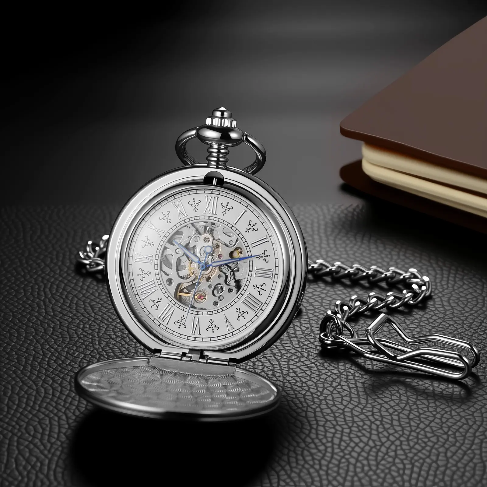 Men's Round Vintage Engraved Locomotive Pattern Manual Wind Automatic Mechanical Pocket Watch