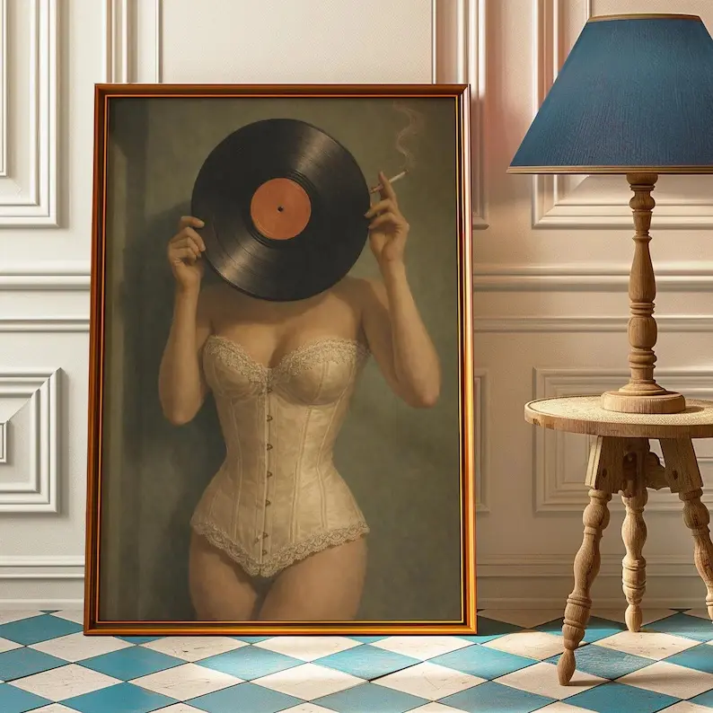 Vintage Vinyl Record Player Poster – Retro Music