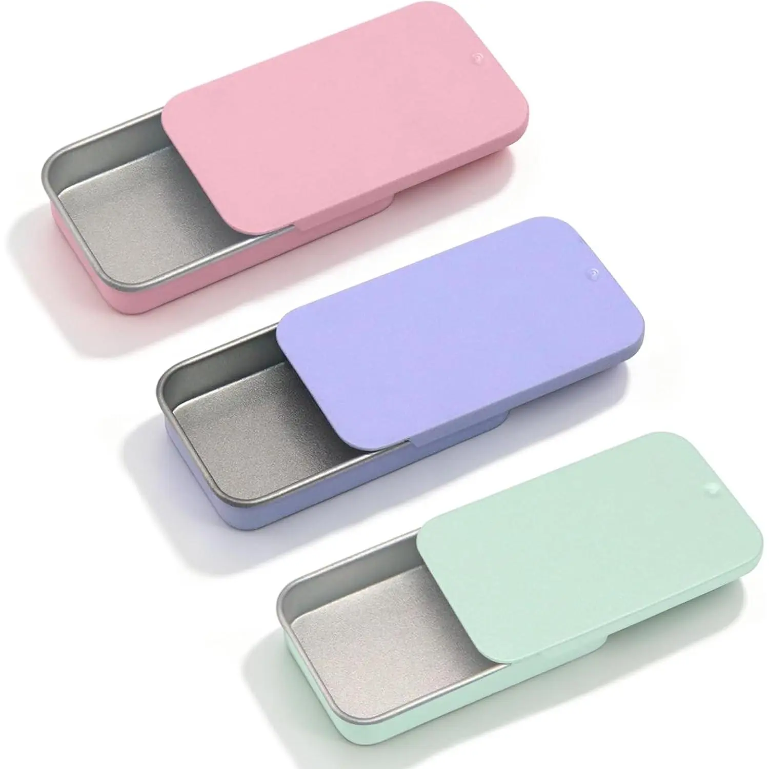 3 count Metal Tin Box Containers, Rectangular Empty Containers with  3 Colors Small Metal Box 2.3 x 1.3 x 0.4 in Slide Top Small Tin Box for Storage Candies Pills  Crafts