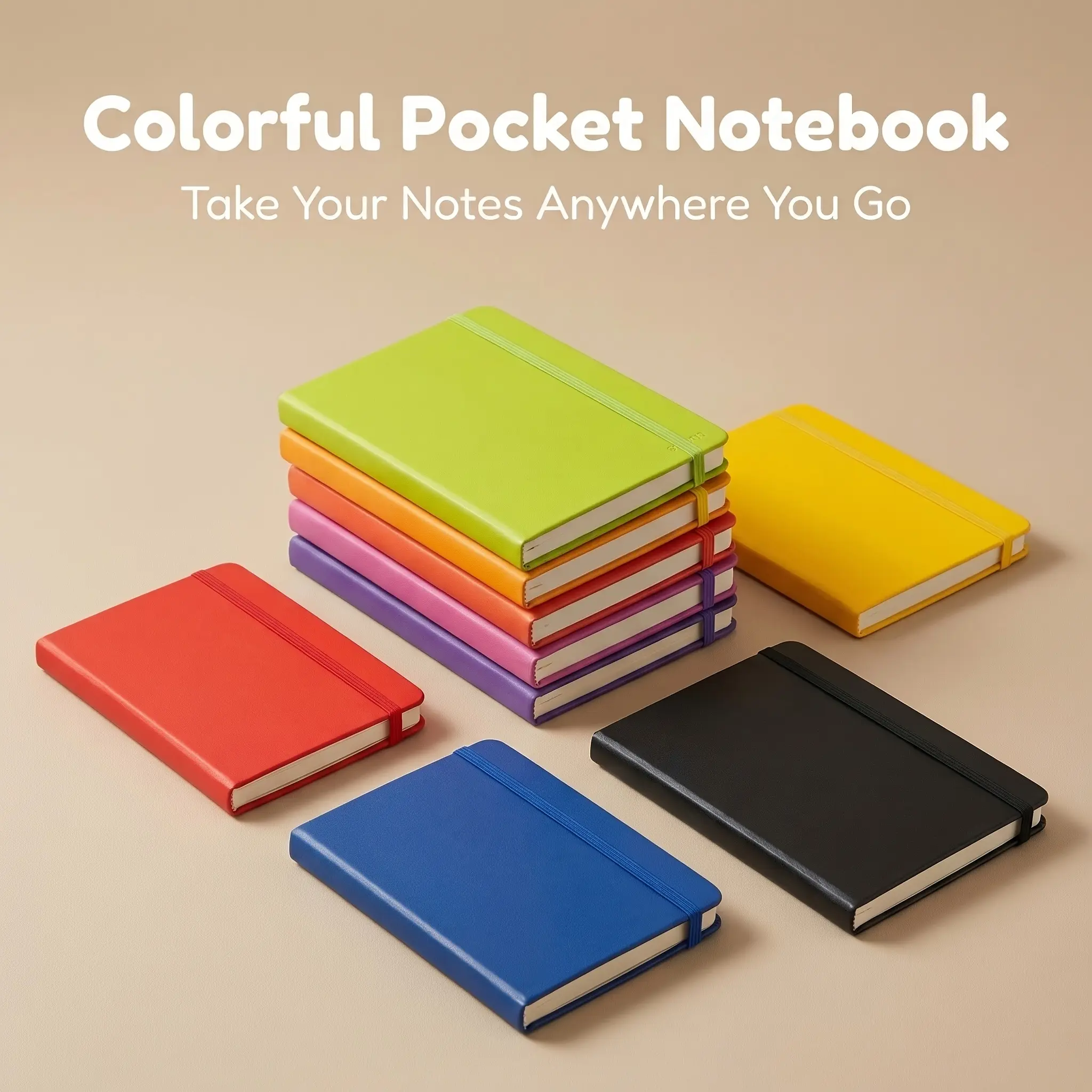 A6 Pocket Hardface Notebook 84 Sheets Thick Beige Paper High-quality PU Cover Strap Design Horizontal Line Inner Page 7 Colors Office Study Portable Notebook Hardcover Notebooks