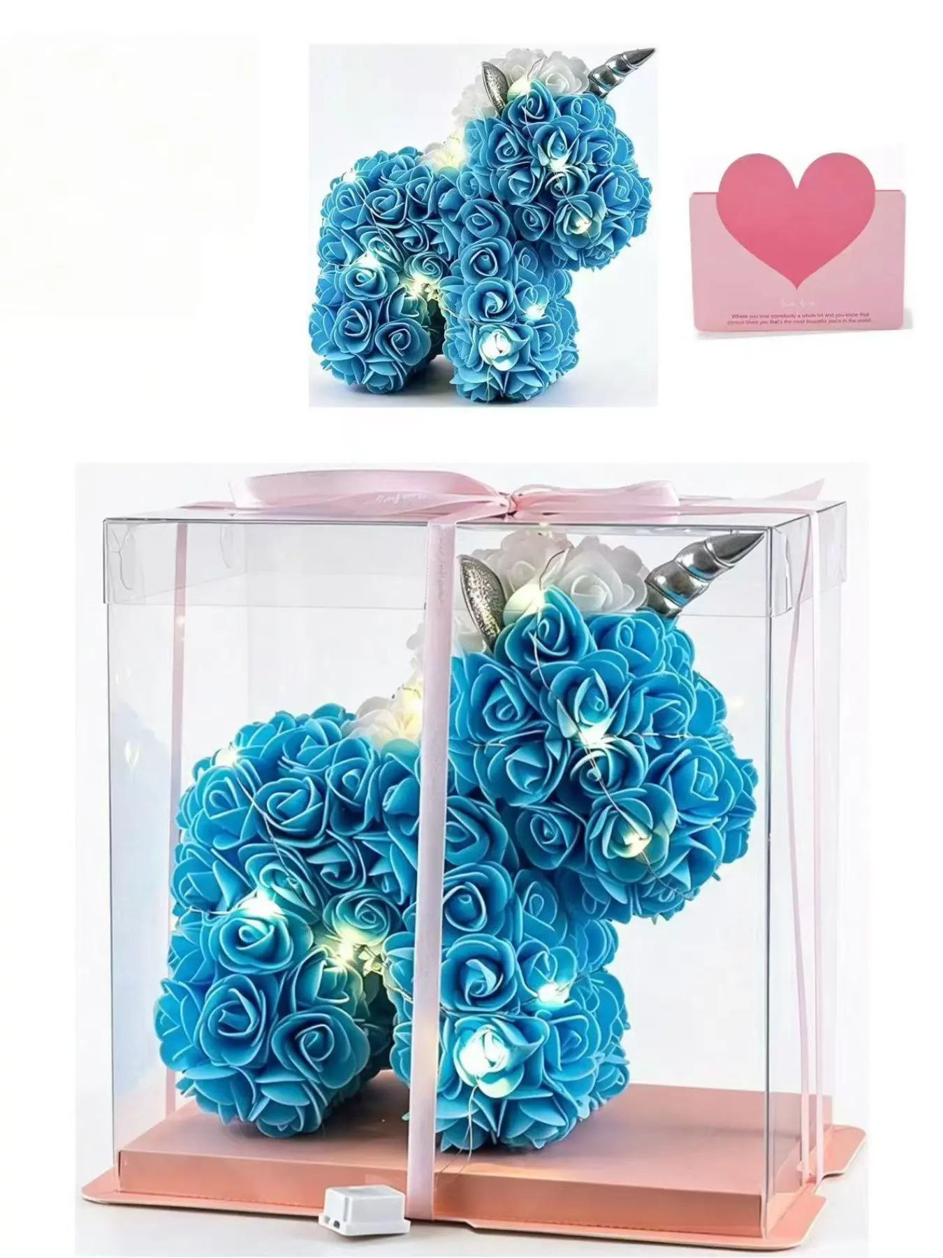 Valentine's Day Creative Unicorn Gift Set, 100 Projection Necklace, Eternal Flower Unicorn Box, Cute Floral Pattern, Stainless Steel Chain