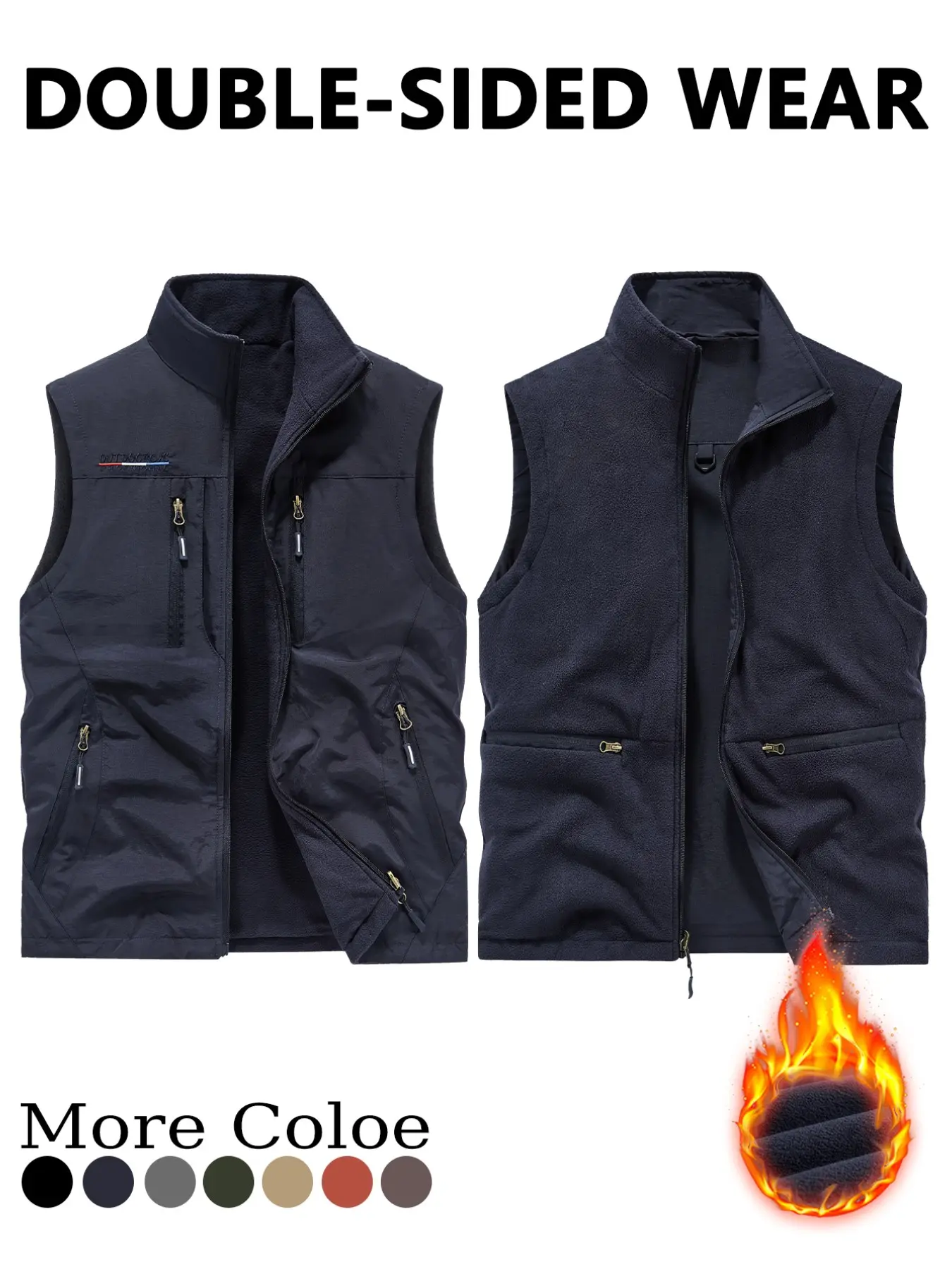 Men's Four-Season Outdoor Casual Vest, Multi-Pocket, Fitted Stand Collar, Sleeveless, Embroidery Design, Fall & Winter Wear Gilet