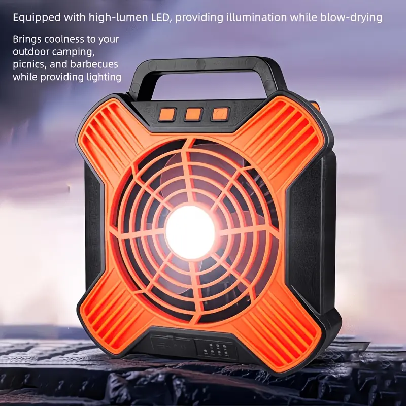 Portable Solar-Powered Folding Camping Fan - 2-in-1 with Lighting Function, USB-Solar Dual Charging Methods, Suitable for Outdoor Camping, Picnics, Emergency Use