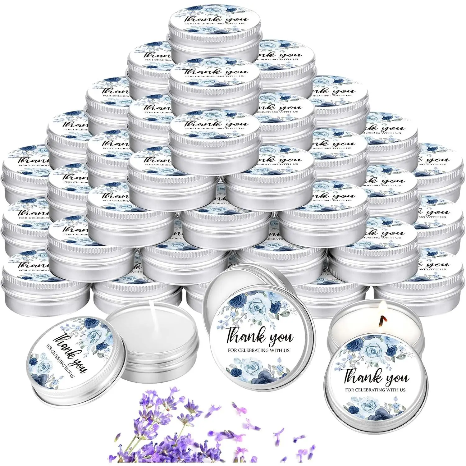 50 count Wedding Candles  Favors for Guests 1 Oz Lavender Scented Soy Wax  Candle Favors for Bridal Shower Rustic Wedding Party Guests (Blue Rose)