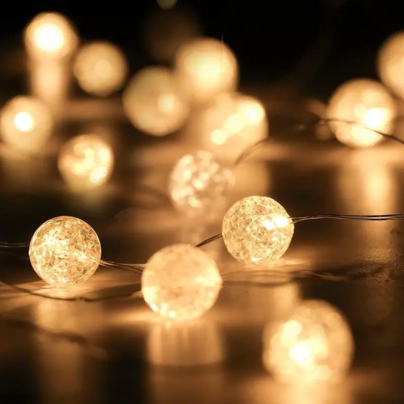Outdoor sports Globe String Lights for Bedroom, Decorative Lightning, Christmas Lights, Crystal Crackle Ball Lights 10Ft 30 LED Soft White Battery Operated Fairy Lights Perfect for Valentine's Day Decor