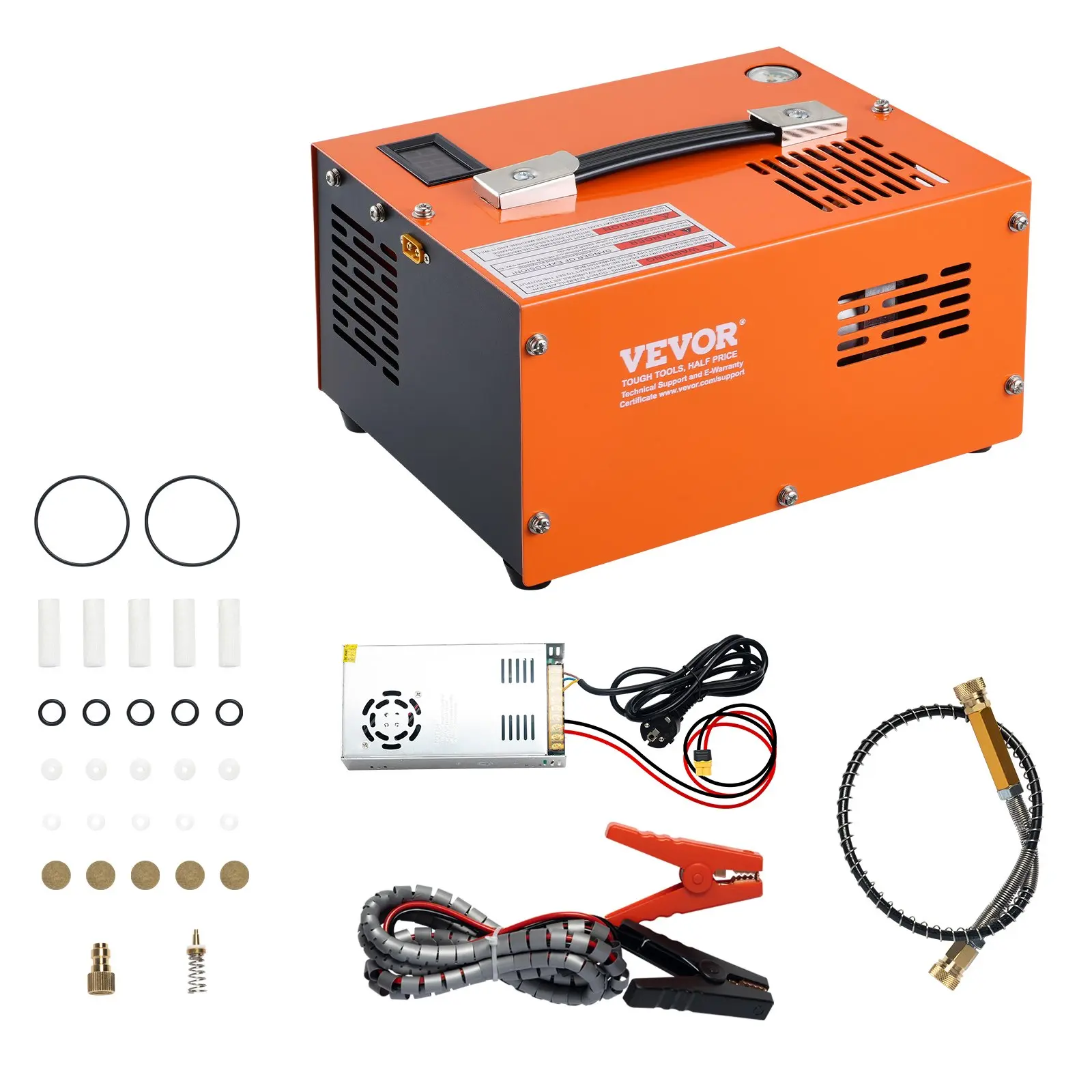 VEVOR PCP Air Compressor, 4500PSI/30Mpa Portable PCP Airgun Compressor with External Converter, DC12V, AC115V Oil Water-Free Manual-Stop Air Rifle, Paintball and Scuba Tank Compressor Pump