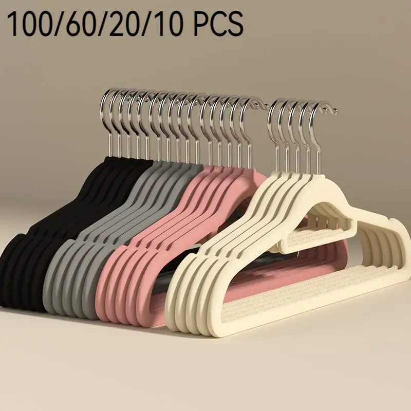 100/60/20/10 Pack Non-Slip Velvet Hangers, Closet Organizer, Space-Saving Plastic Hangers for Jackets, Pants, Suits, Coat Hangers for Closet, 360° Rotating Hook