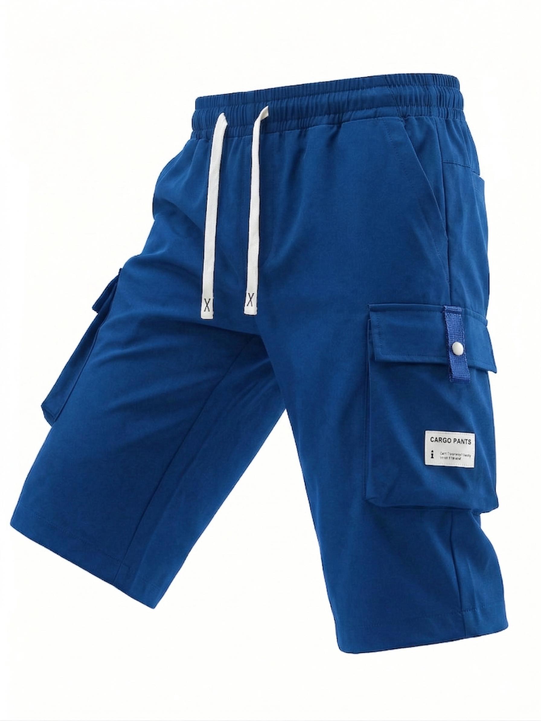 3 Pack Men&rsquo;s Cargo Shorts, 7/8 Length, Summer Drawstring Waist, Large Pockets, Letter Patch Details, Fashionable Casual Athletic Shorts