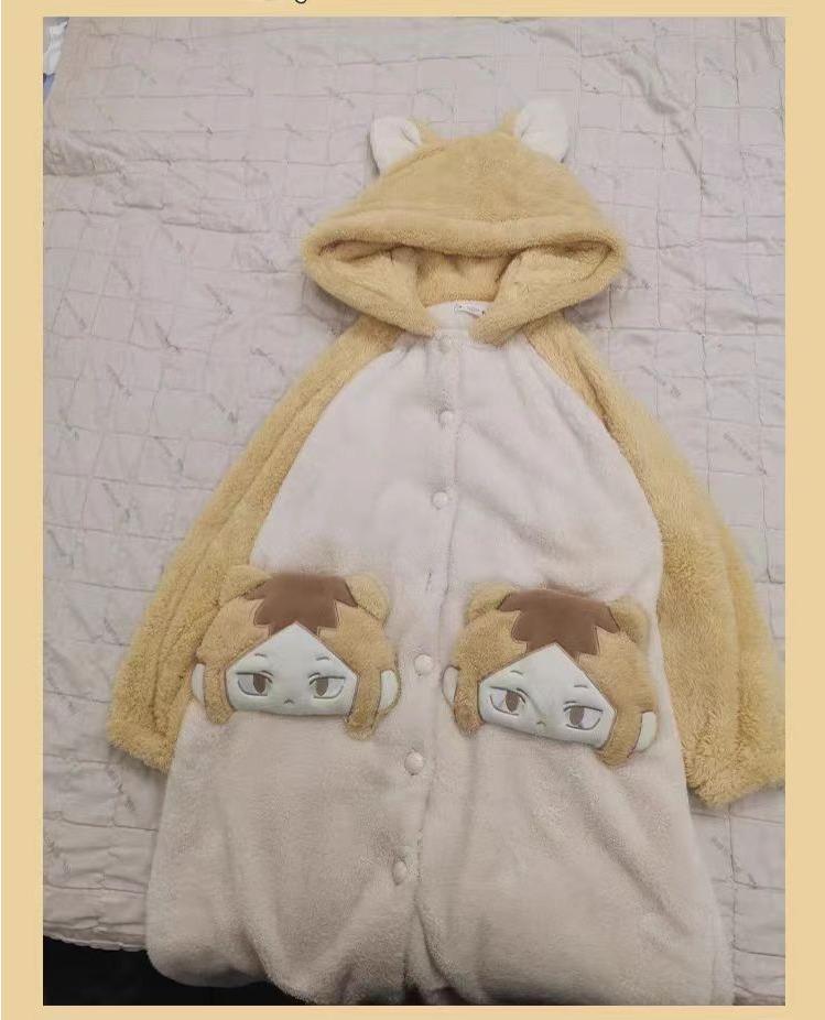 Haikyuu!! Pajamas Kageyama Tobio Hinata Shouyou Cosplay Robe And Pants Soft Cute Thickened Coral Velvet Warm Couple Homewear