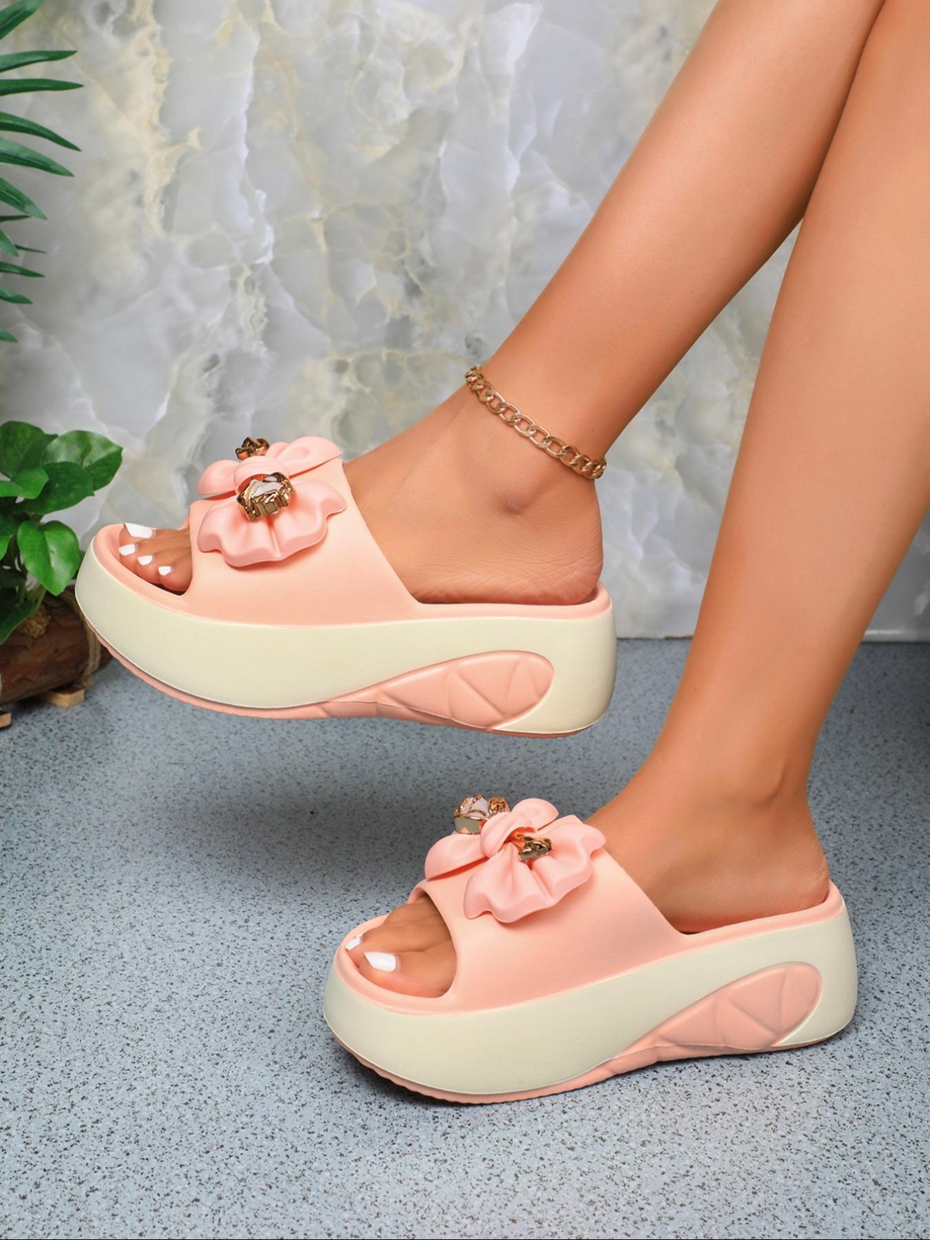 Women's Fashionable Bowknot Design Open Toe Slippers, Casual Comfortable Platform Slippers for Indoor Outdoor Wear, Non-slip Soft Slippers for Daily Wear, Slide Slippers