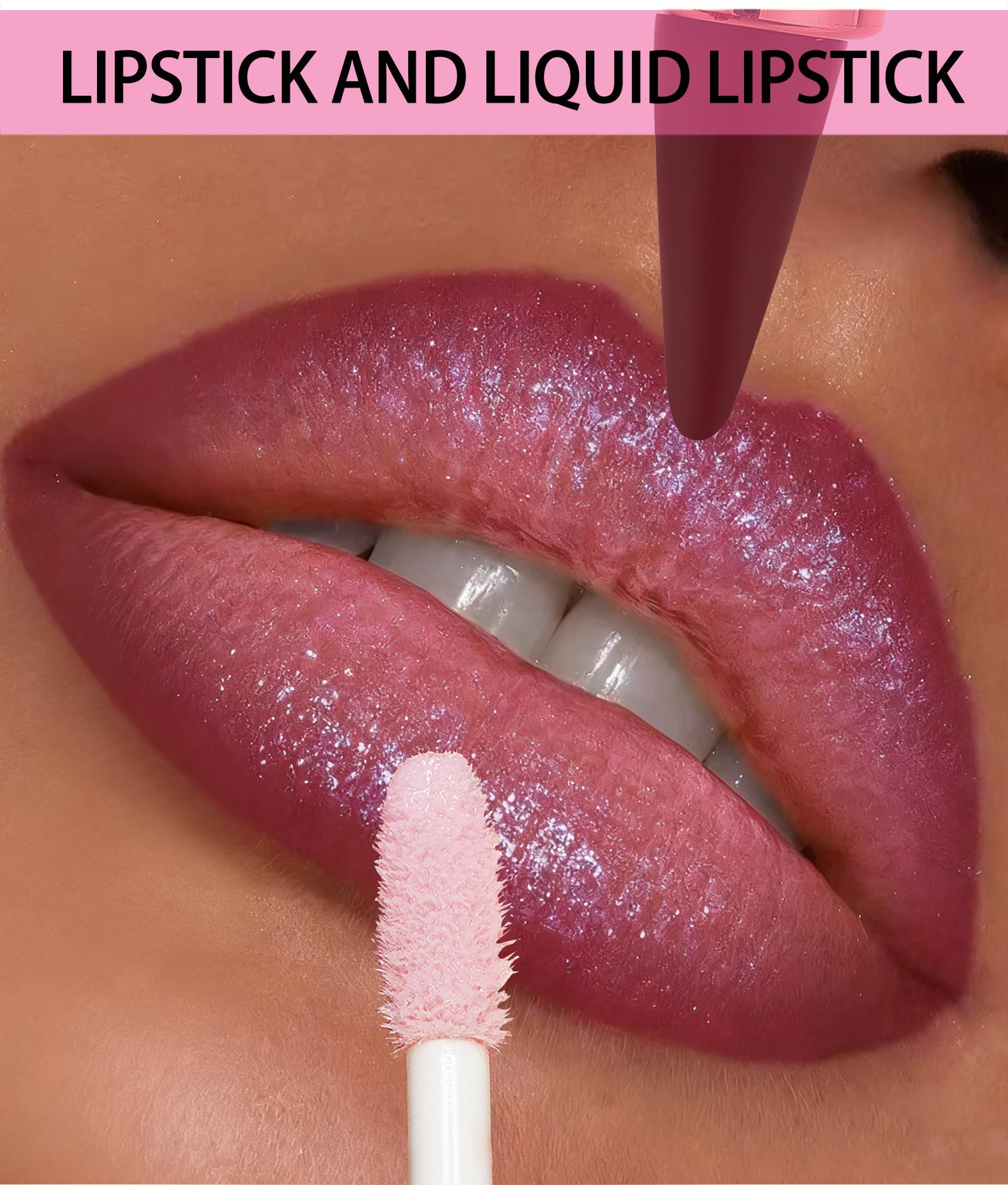 Dual-ended two-in-one lipstick and lip liner, matte non-stick cup non-fading pearlescent lip gloss, long-lasting matte lipstick