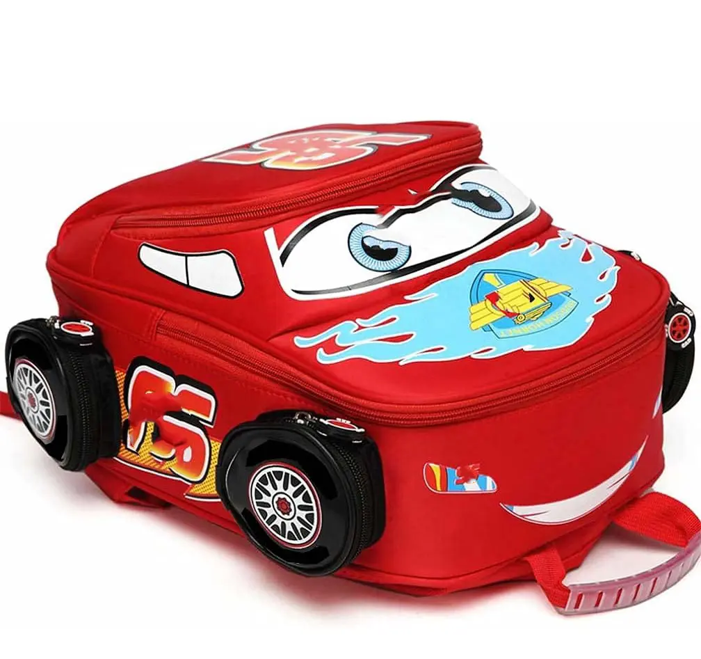 Toddler Boys Girls Backpack Waterproof Cartoon Truck Car Kindergarten Child Snack School Bag (Red)