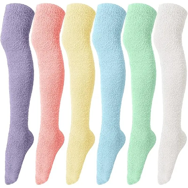 6 Pairs Coral Fleece Comfortable and Warm Home Sleeping Knee-length Socks, Suitable for Attending Christmas Parties and Daily Wear