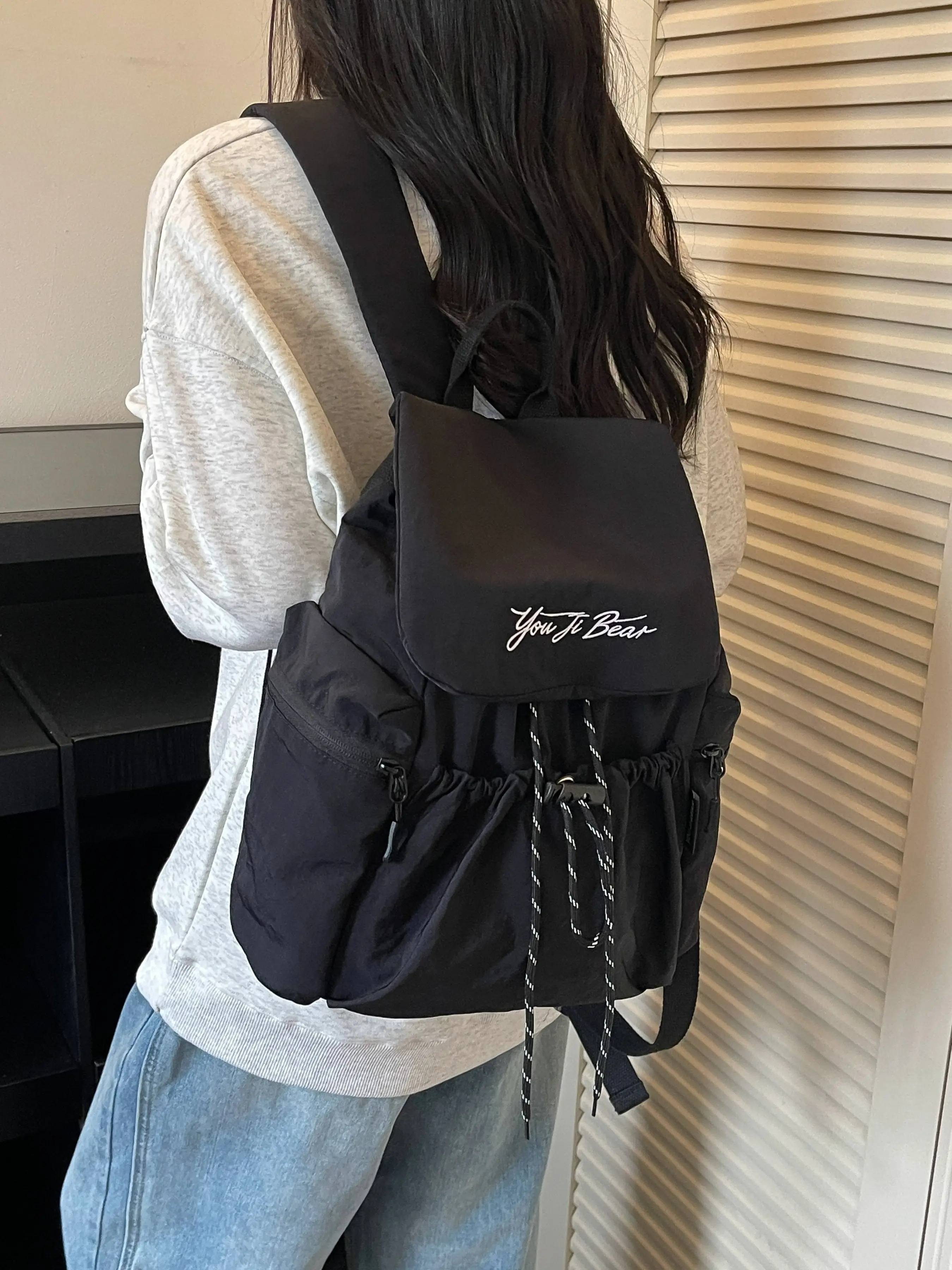 Women's Preppy Style Drawstring Backpack, Versatile Lightweight Large Capacity Casual Rucksack, Back to School Bag for College Students, Ideal for Daily Classes & Outdoor Activities