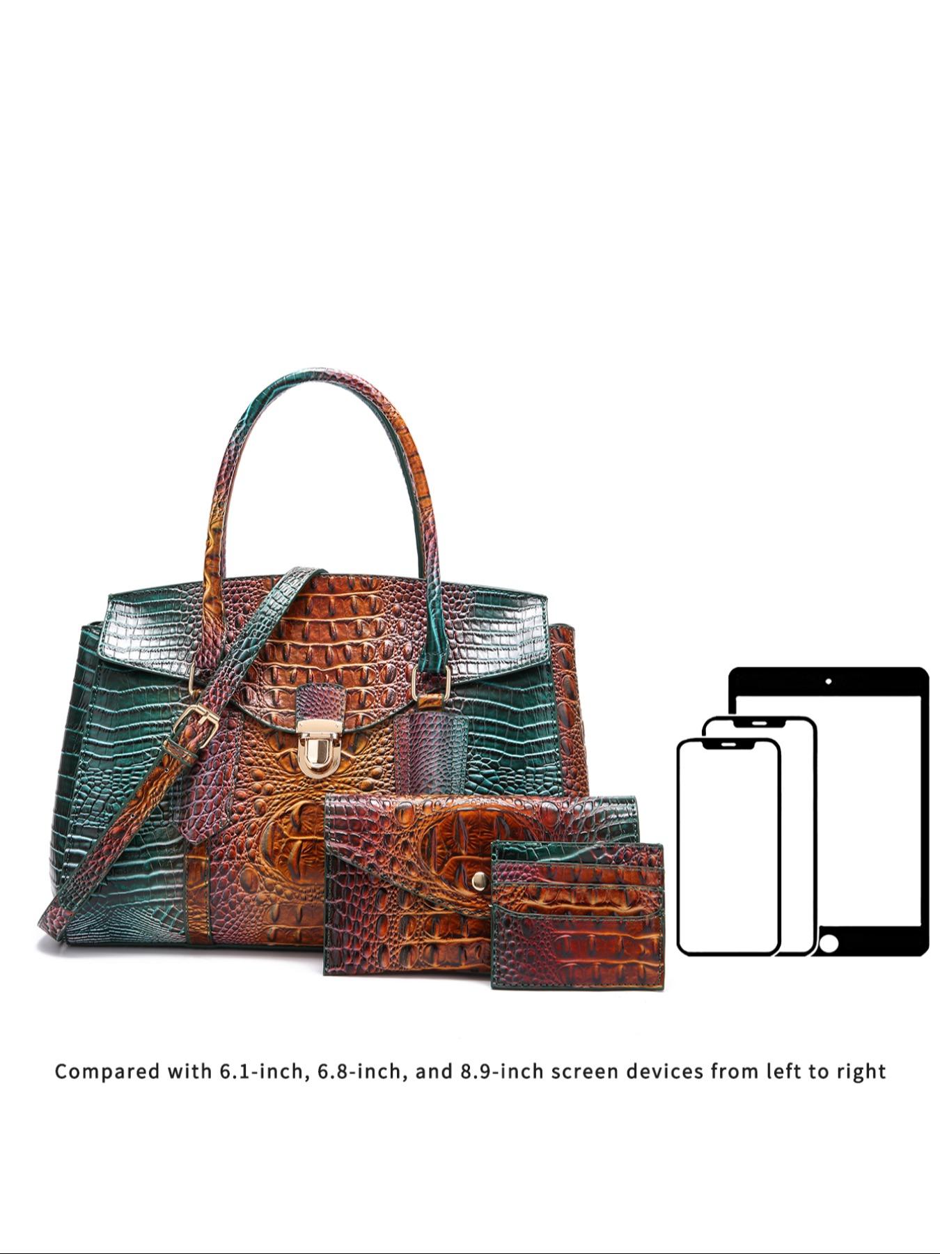 Fashionable Crocodile Embossed Handbag & Long and Short Wallet Set, Large Capacity Shoulder Bag Set, Casual Trendy Versatile High-quality Daily Commuting Bag Set for Women Purse