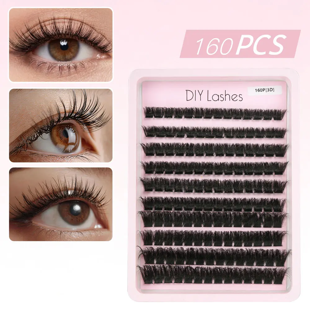 3D Volume Long-Row Cluster Lashes - Thick Segmented Eyelash Trays for Intense Full-Coverage Makeup