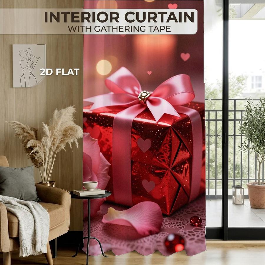 2Pcs Romantic Pink Rose Flower Gift Box Sun Blocking Curtains Digital Printed Rod Pocket, Window Treatment For Bedroom Office Kitchen Living Room Study Home Decor