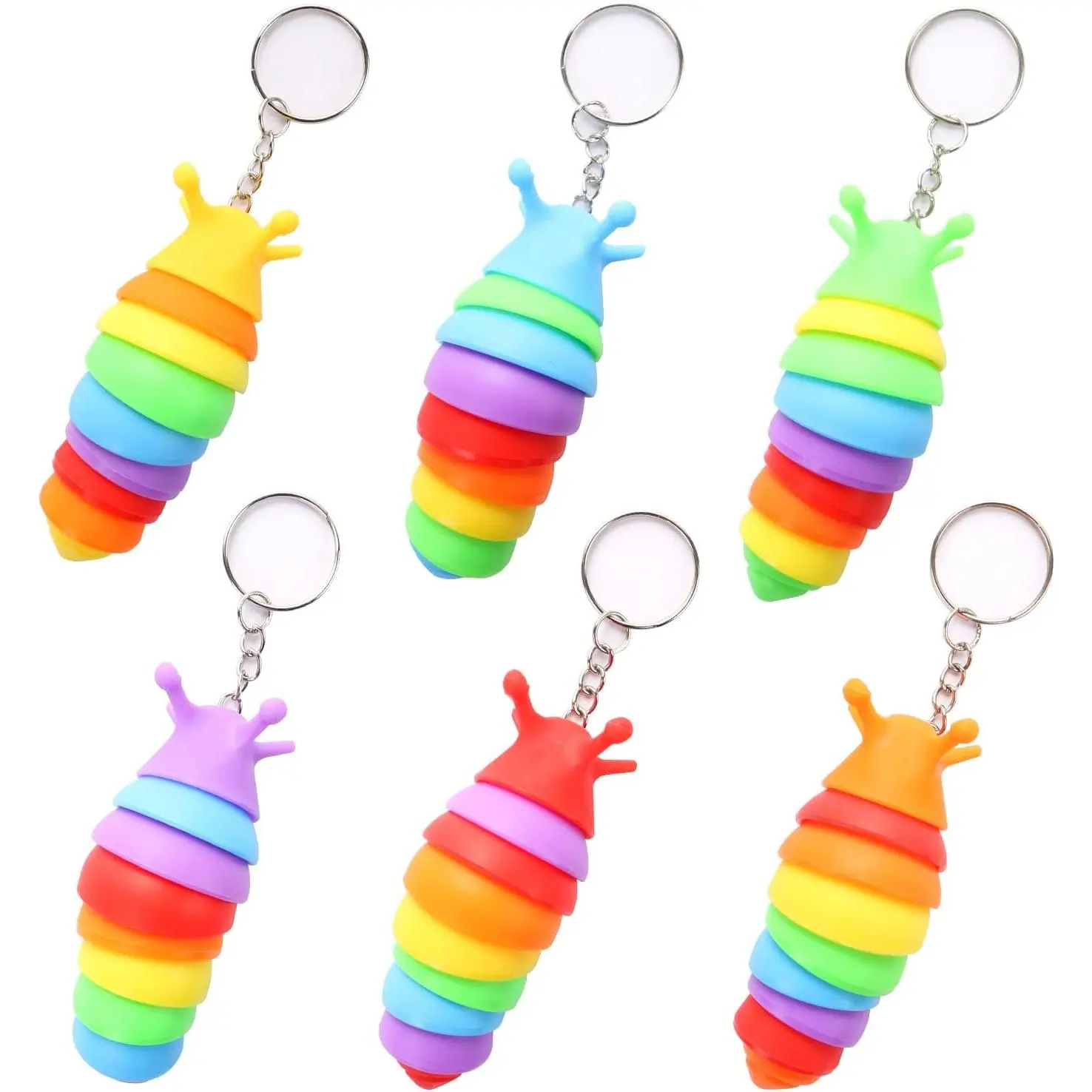6 PCS Mini Fidget Slug Key-chain Toys,3D Articulated Stretch Caterpillar Sensory Stress Relief Flexible Hand Toy, Ideal Party Favor Colorful Office Desk Pet Toys(Random Color)fidget toys