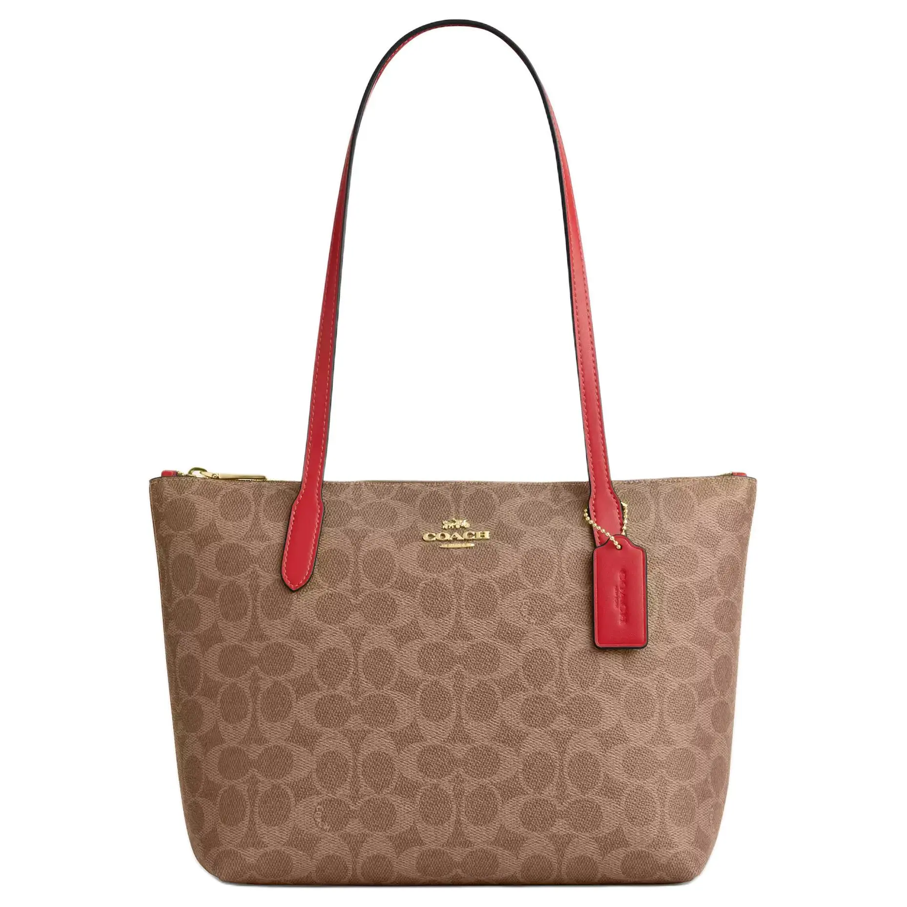 COACH Fiona 24 Tote Bag for Women – Logo-Emblazoned Coated Canvas Handbag in Sandalwood