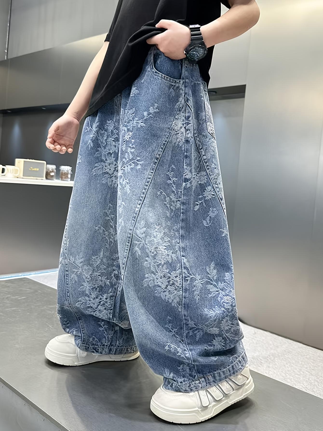 (New)Back-to-School Season Valentine's Day Fashion Trend Boys' Pants 2026 New Jacquard Simple Versatile Loose Wide-Leg Stylish Boys' Jeans