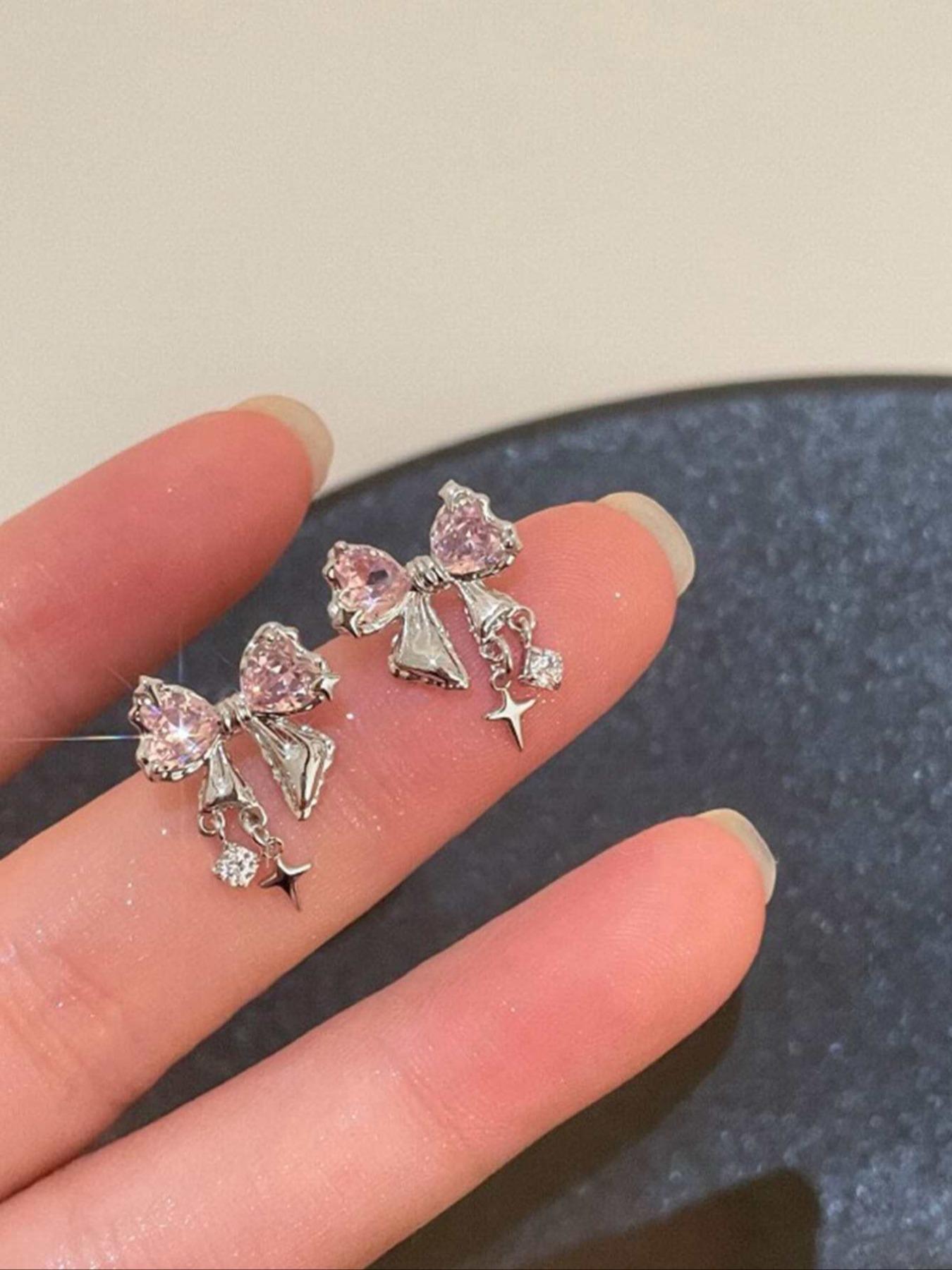 Rhinestone Bow Decor Dangle Earrings, Statement Earrings for Women, Gifts for Girlfriend, Fashionable Ear Piercing Jewelry for Girls, Casual Jewelry for Party, Daily Decor, Trendy All-match & Exquisite Jewelry for Birthday Gift