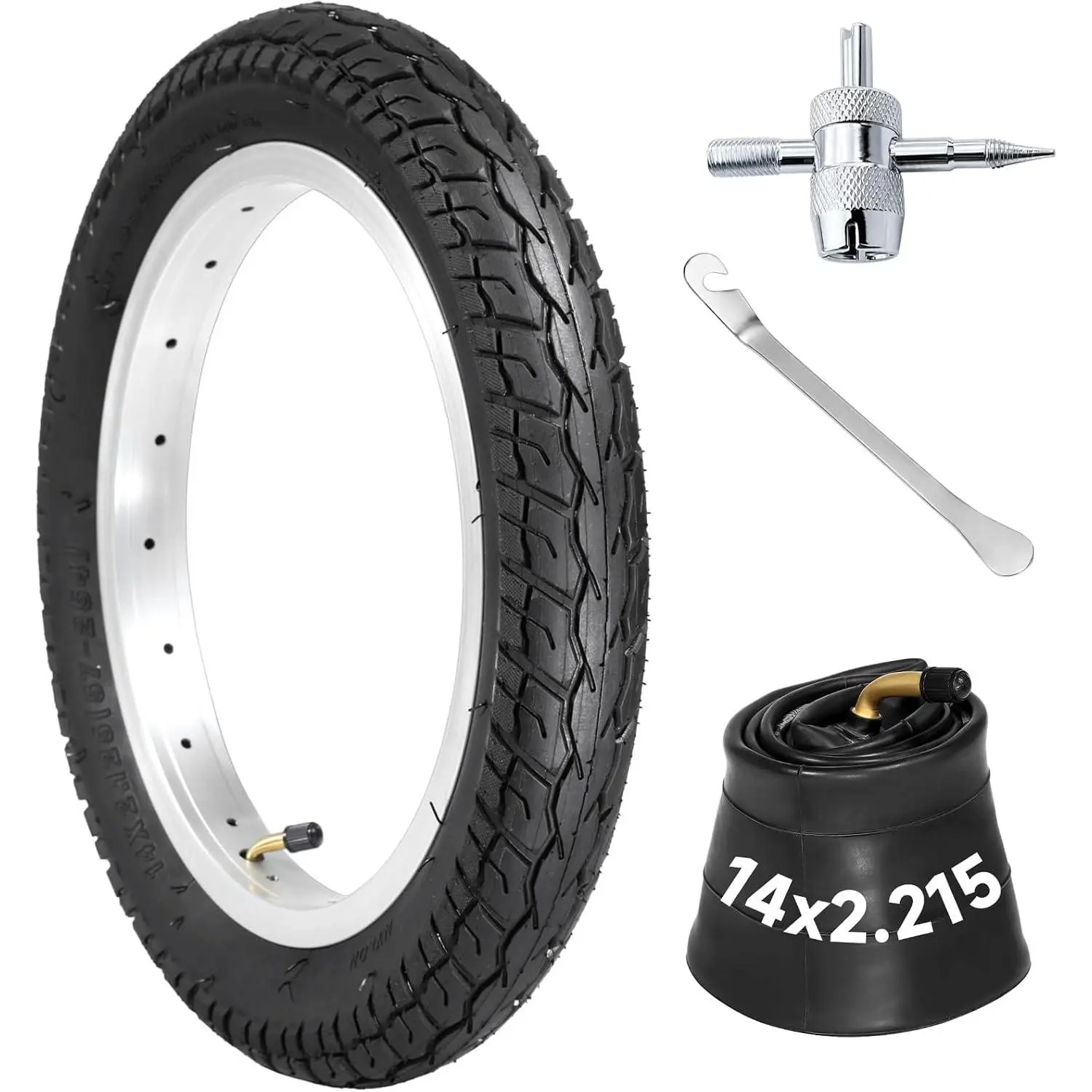 yeesport 14x2.125/54-254 E-Bike Tire Tube Set, 14x2.125 Bike Tire 14 inch| 14 inch bike tire with bent valve inner tube includes metal tire lever & valve tool for e-bikes, bikes and electric scooters