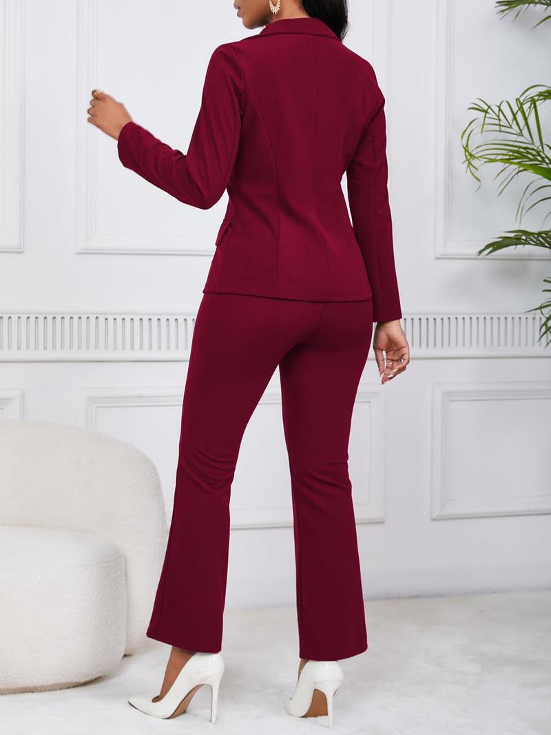 Women's Solid Color Lapel Neck Blazer & Blazer Trouser Two-piece Set, Casual Fitted Two Piece for Daily Outdoor Wear, Ladies Clothes for All Seasons, Women Suits, Business Attire Clothes, Formal Workwear