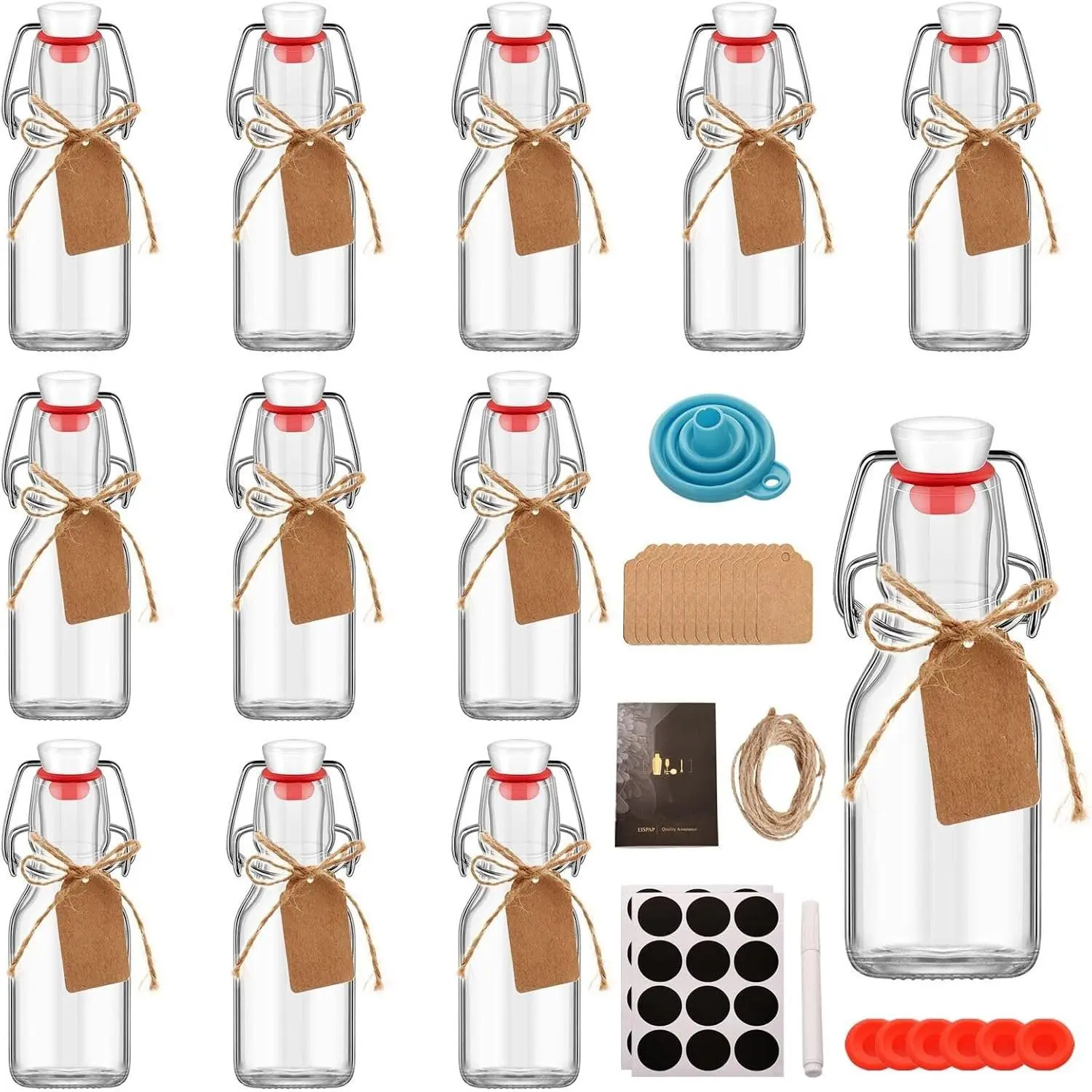 12pcs 4 oz Square Swing-Top Glass Bottles Set with Airtight Caps - Fermenting Kitchen Preserving Containers for Kombucha, Beverages, Oils - Ideal Gifts