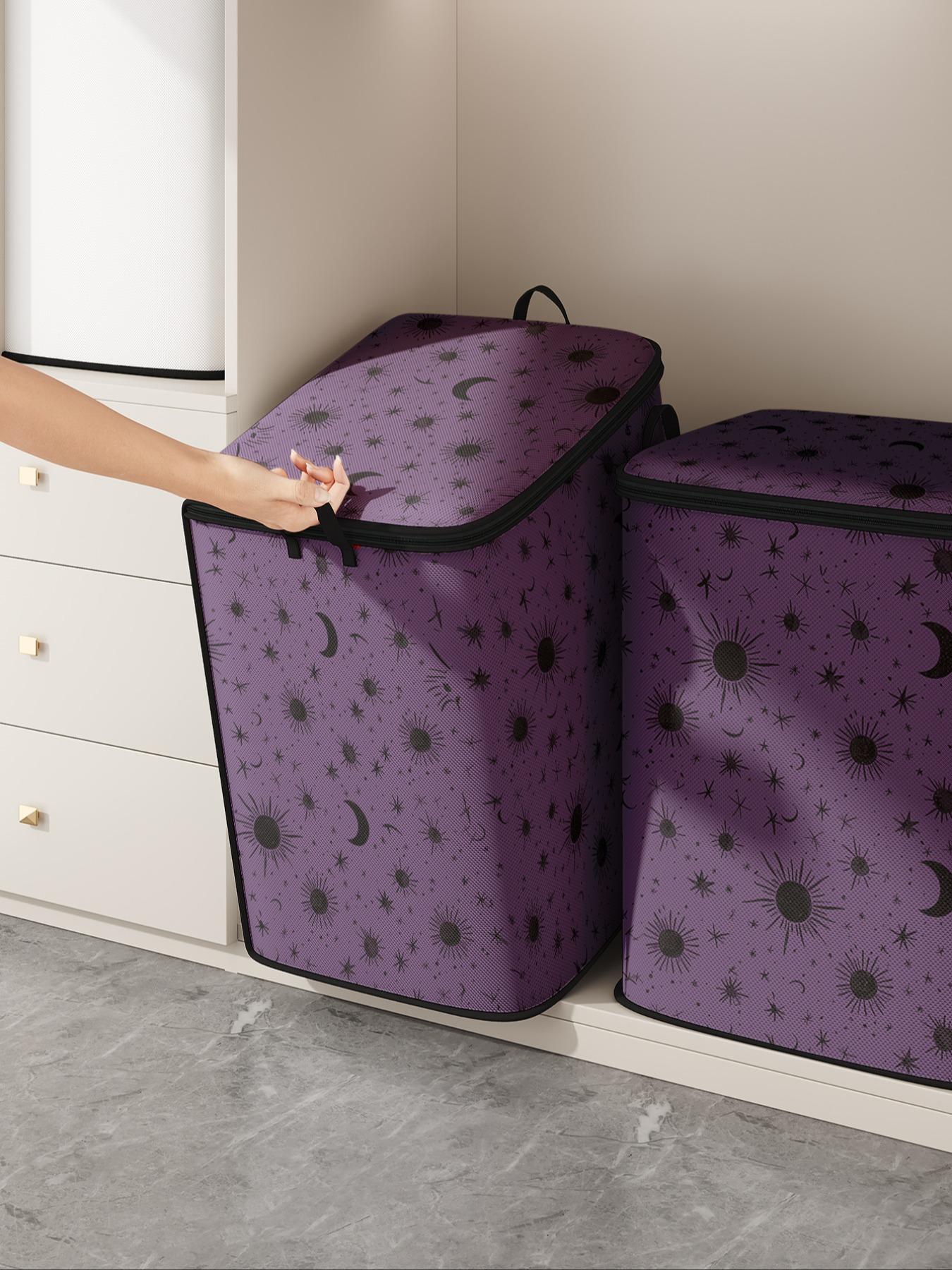 Sun & Moon & Star Print Travel Organizer, Durable Quilt Storage Bag with Handle, Bedding Organizer for Home Bedroom Living Room