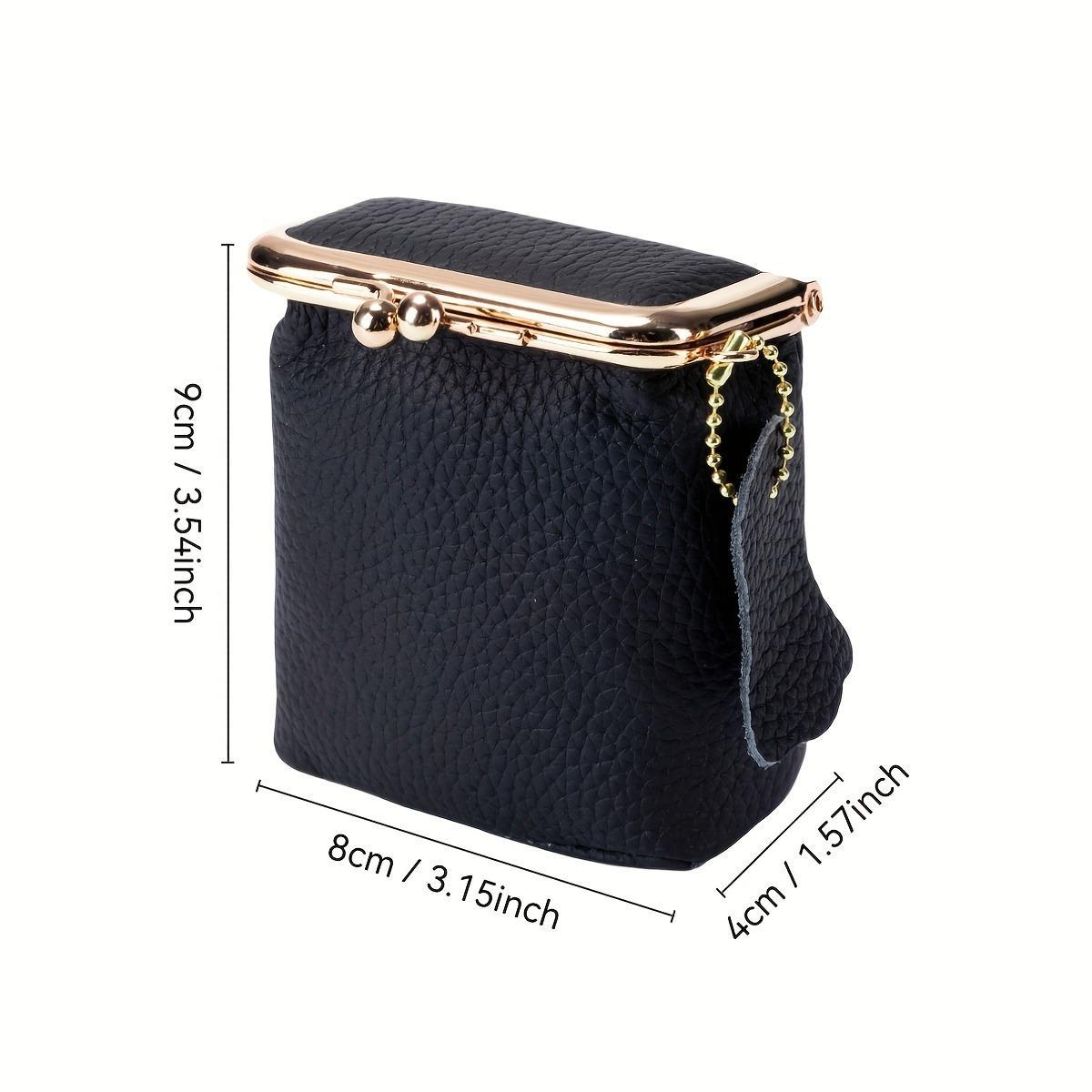 Vintage Genuine Leather Mini Handbag Organizer with Secure Kiss Lock, 1 Count Spacious Coin  &  Earphone & Lipstick Case, Travel Cosmetic Pouch, Makeup Organizer Pouch