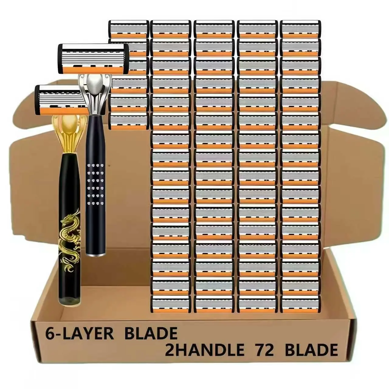 Razor Blade Replacement Set for Men, 72 Razor Blades with 2 Handle, Stainless Steel Handheld Razor for Daily Use