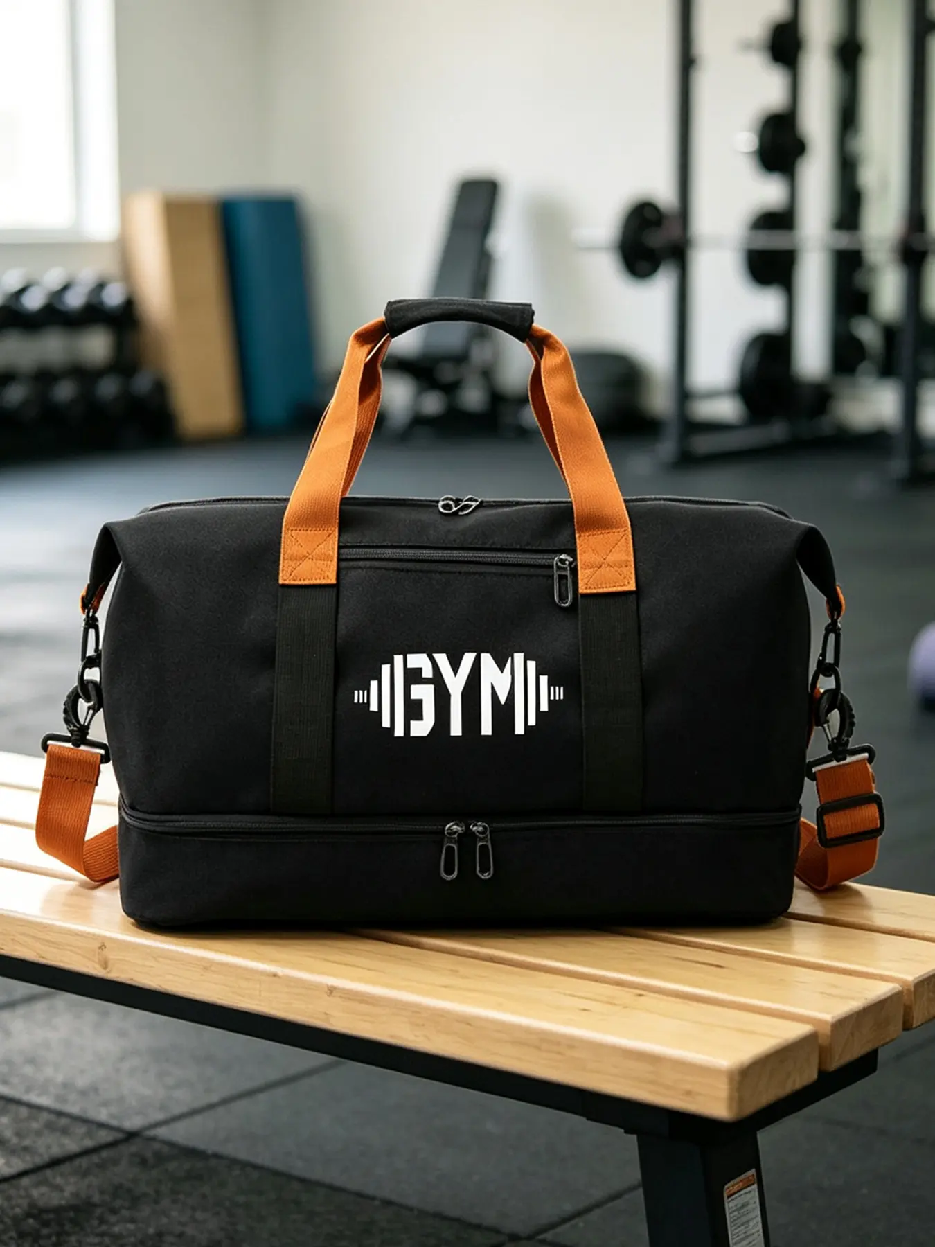 Large Capacity Duffle Bag with GYM Print, Unisex Gym Sports Bag, Convertible Shoulder & Crossbody Travel Bag, Multi Compartments & Separate Shoe Pocket, Ideal for Workout, Short Trip & Overnight Stay, Perfect Holiday Gift for Men