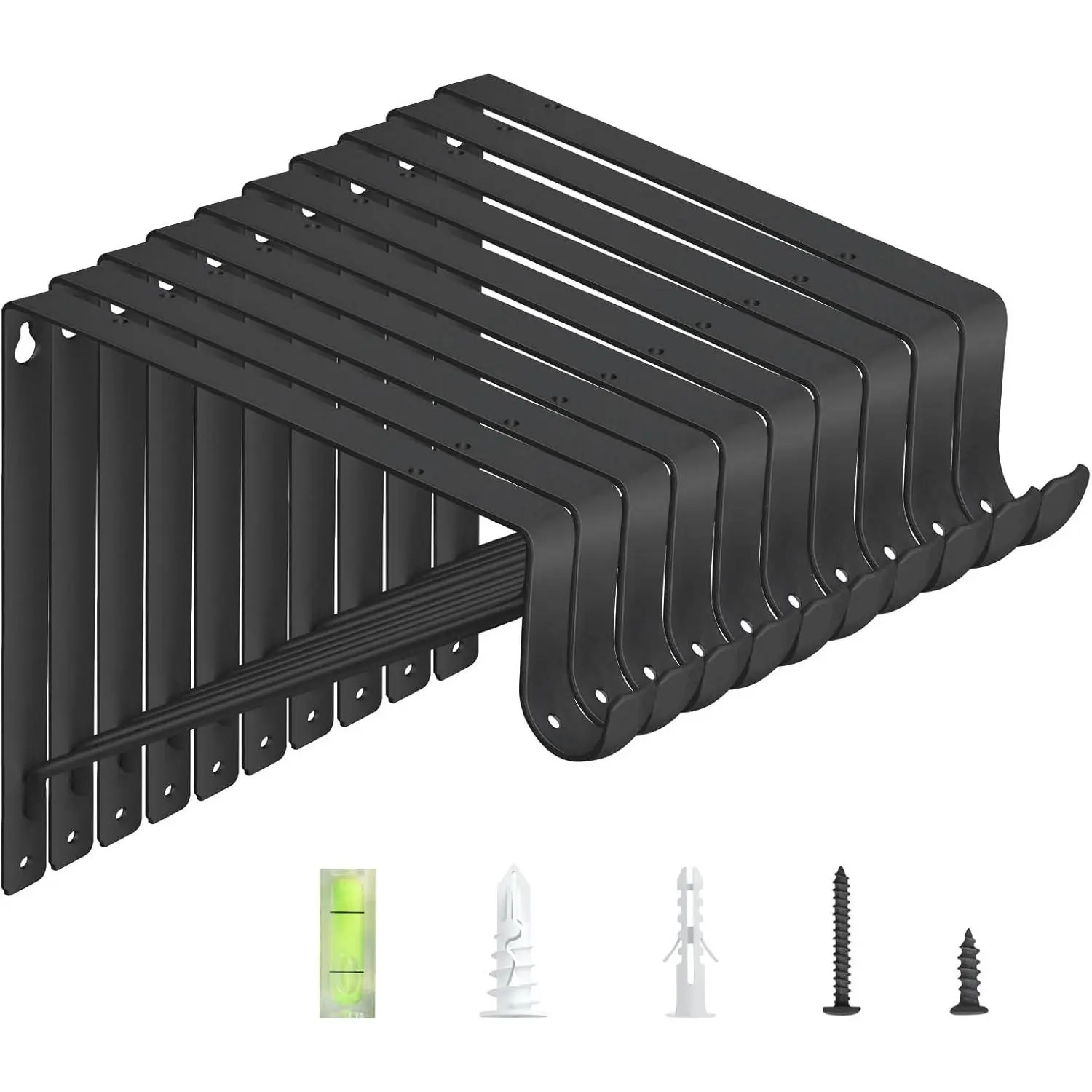 Shelf Brackets (10-Pack Multiple Packs), 10.8x10.8In Heavy Duty Matte Black Steel Wall-Mounted Closet Rod Holders, 300 Lbs Load Capacity with Anchors & Screws for Womenswear Storage, Shelf Bracket