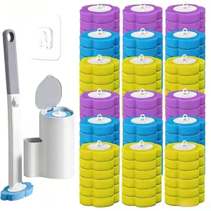 A Set of Disposable Toilet Brushes with Replacement Heads &108/54Replacement Heads and Bases Wall Mounted or Floor Mounted, Convenient for Bathroom Cleaning