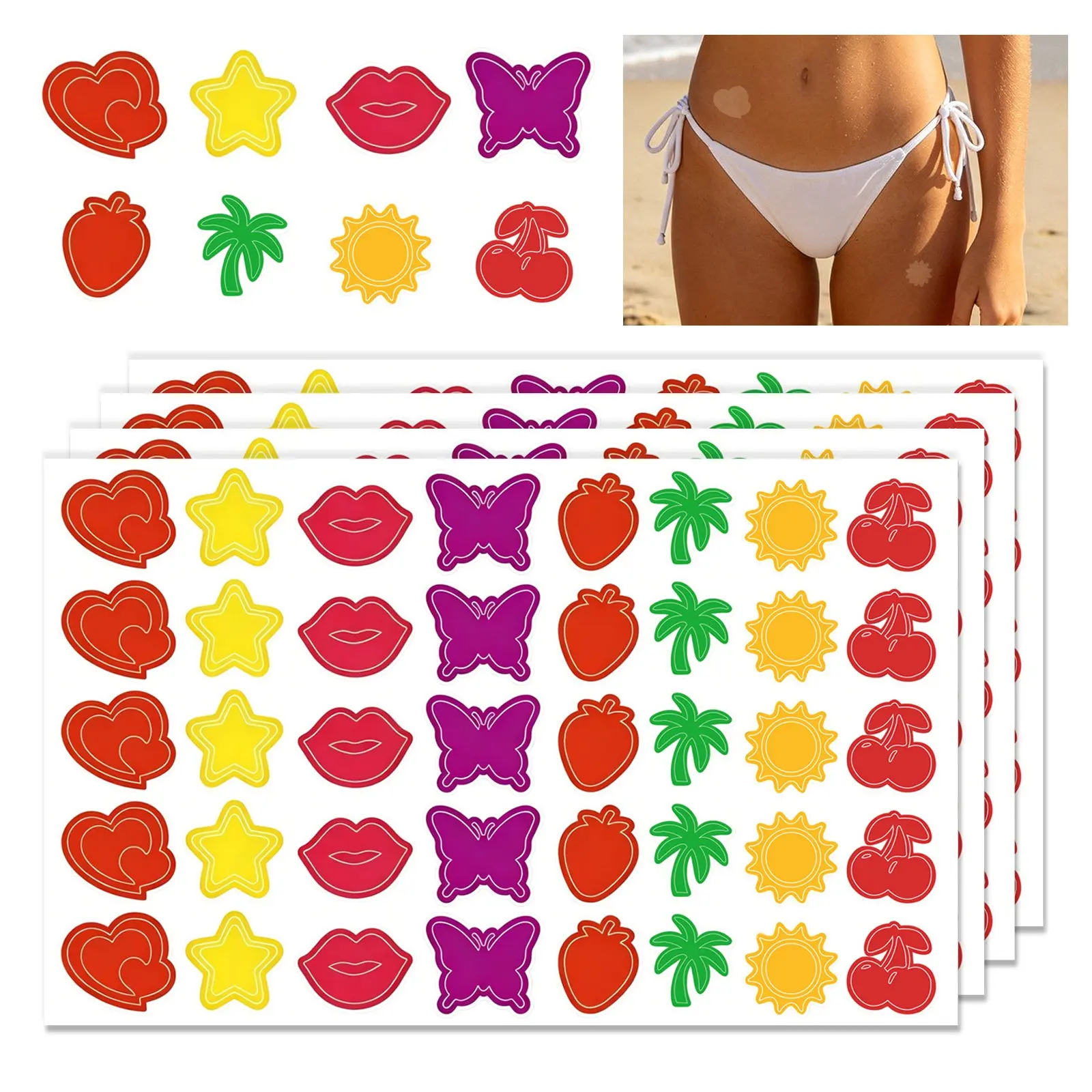 10 Sheets/pack DIY Tan Stickers, Waterproof PVC Body Sun Bath Stickers, Self-Adhesive Stickers, Perfect for Tanning and Beauty
