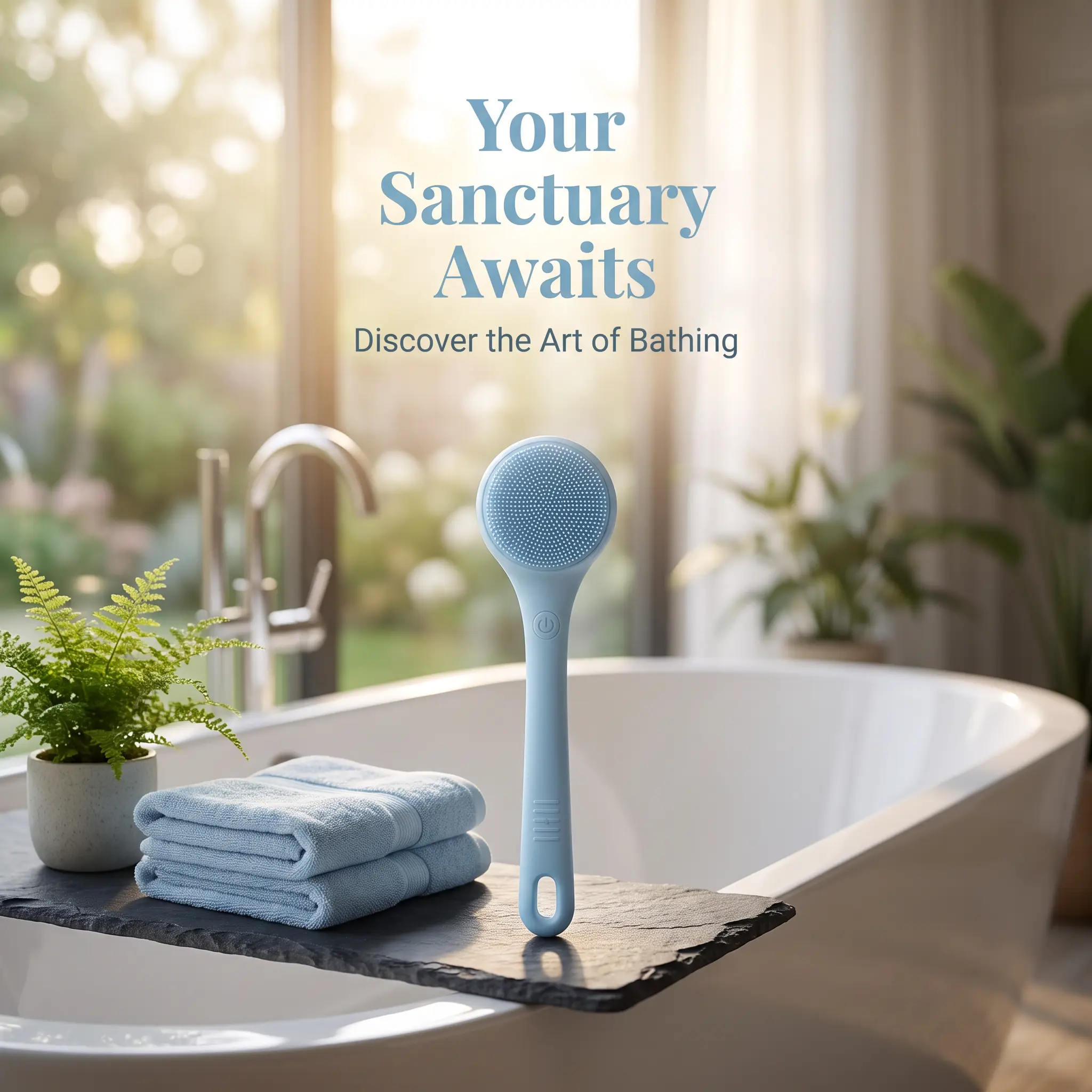 Rechargeable Electric Body Scrubber, Waterproof 360 °   Rotating Shower Brush, Dual Grip Long Handle with 4 Detachable Heads for Back Cleansing