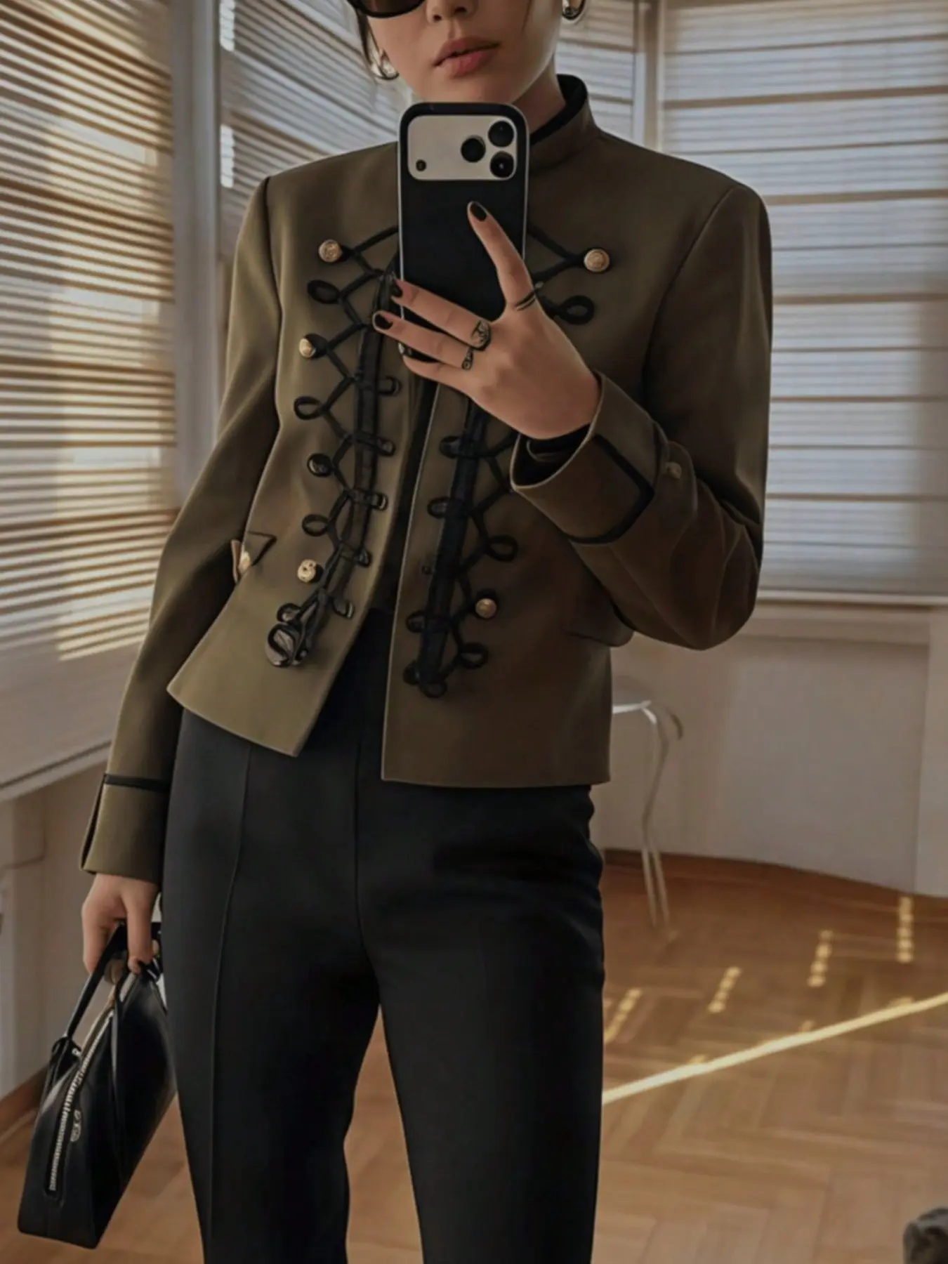 Women's 2026 Early Autumn New Vintage Jacket, Military Style Stand Collar Button Short Coat, Elegant Women's Outerwear 10930