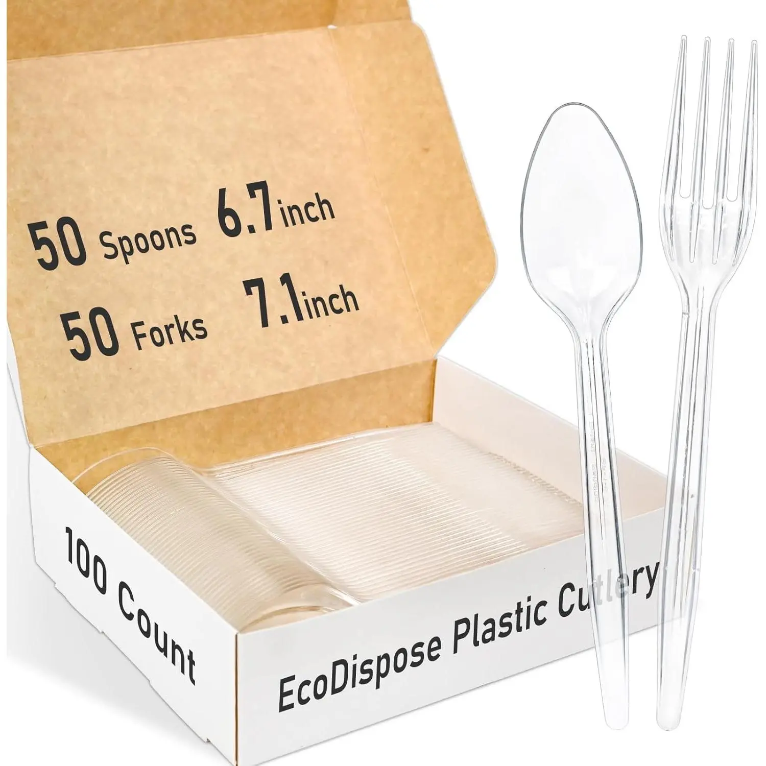 100 Count Plastic Silverware, Heavy Duty 50 Forks & 50 Spoons Disposable Utensils Cutlery Set for Party Supplies