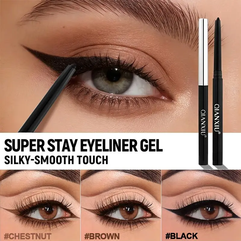 QIANXIU Retractable Eyeliner Gel Pencil, Waterproof Smudge Proof Long Lasting Eye Liner Pen, Smooth Creamy Eyeliner for Beginners, Black Brown Chestnut 3 Colors, Sweatproof Makeup Eyes Liner