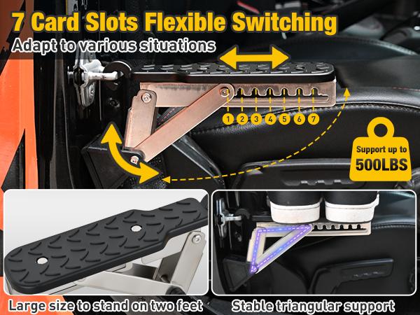 Nilight Car Door Step Universal Aluminum Latch Step for Car Roof Access Portable Folding Car Door Latch Hook Step Multi-Adjustable Both Feet Stand Pedal Max Load 500 Lbs for Truck SUV Vehicles, Black