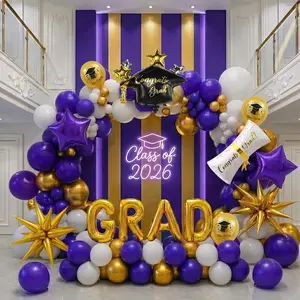 2026 Graduation Decorations Purple Gold White - 115Pcs Balloon Arch Kit with Certificate & Star Foil Balloons, Class of 2026 Graduation Party Supplies for College, High School Grad Prom Decor