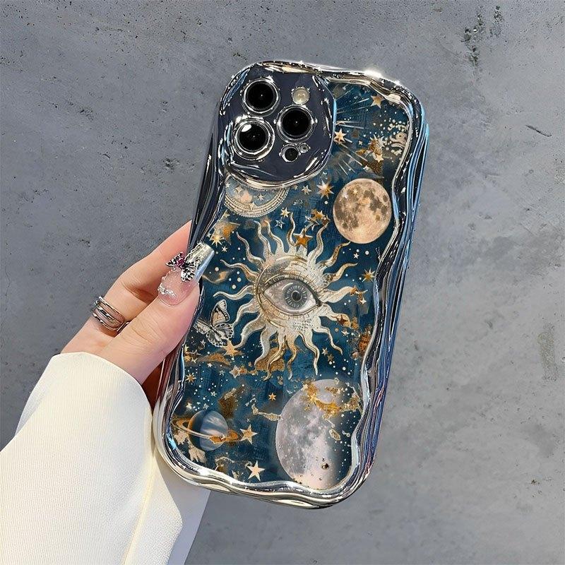 Celestial Sun and Moon themed phone case designed with stunning cosmic artwork compatible with iPhone17 16 15 14 13 12 and 11 Pro models and made of TPU protective material perfect for astrology lovers friends and family birthdays holidays