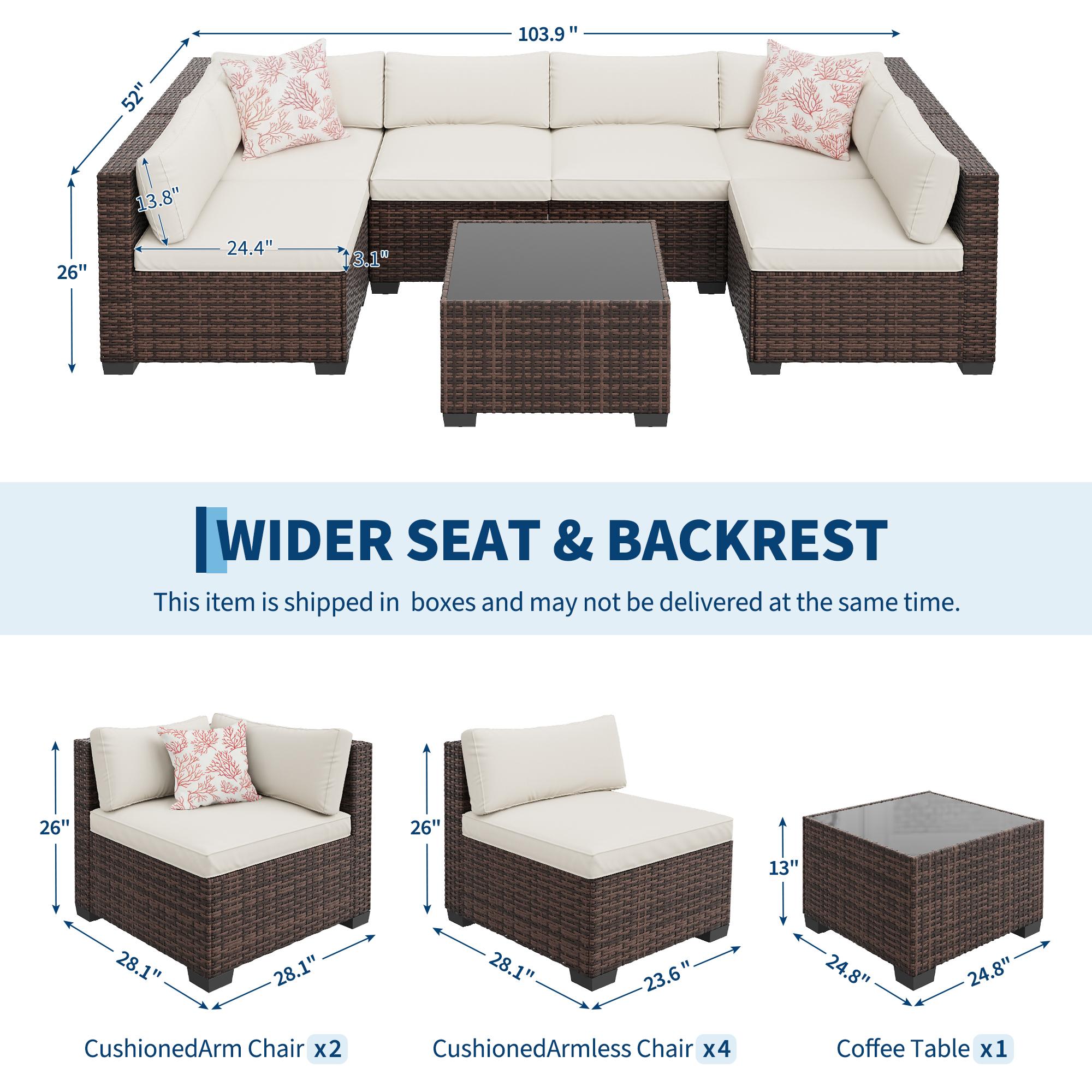 Garvee 7-Piece Durable Outdoor Furniture Set - Waterproof PE Rattan Patio Modular Sectional Couch, Patio Conversation Set with Storage Table, Ottoman, Beige Cushions, Wipe Clean All-Weather Garden Seating Group, Outdoor Furniture Sets, 7‑Piece Lounge