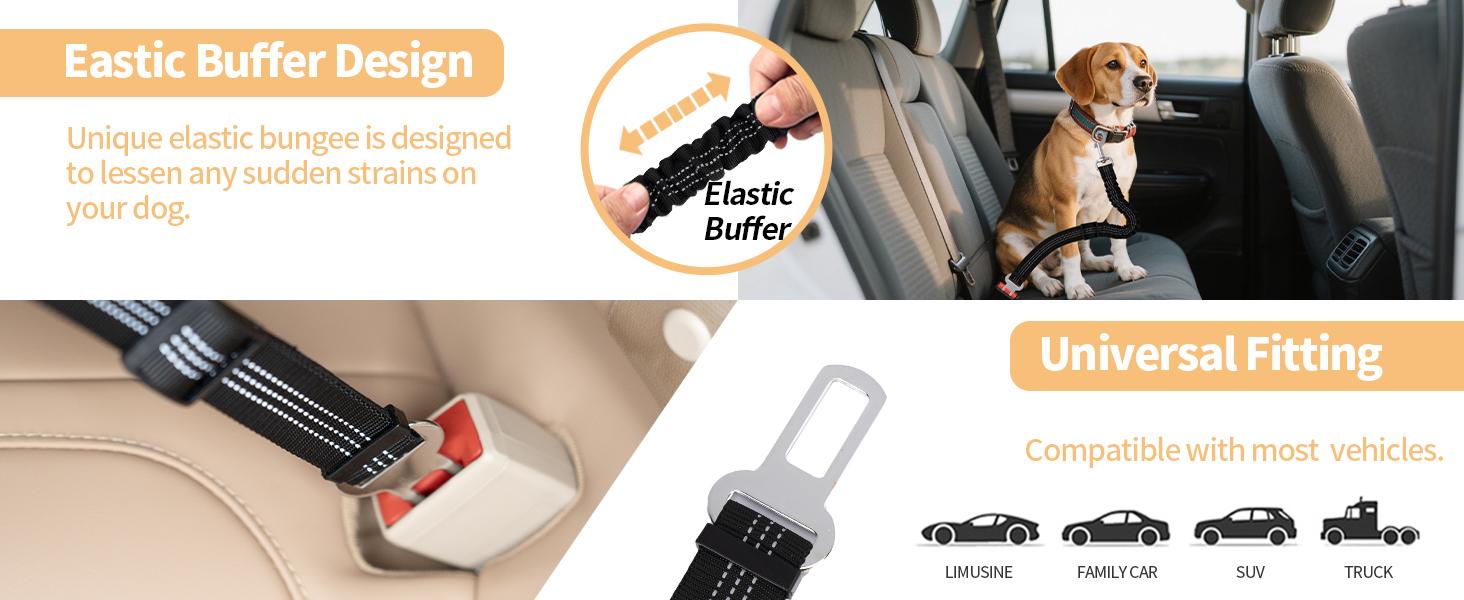 Dog Seat Belt for Car – Adjustable Safety Harness with Elastic Cushioning, Anti-Tangle Seatbelt Leash, Reinforced Metal Buckle for Small & Medium Dogs (Black)