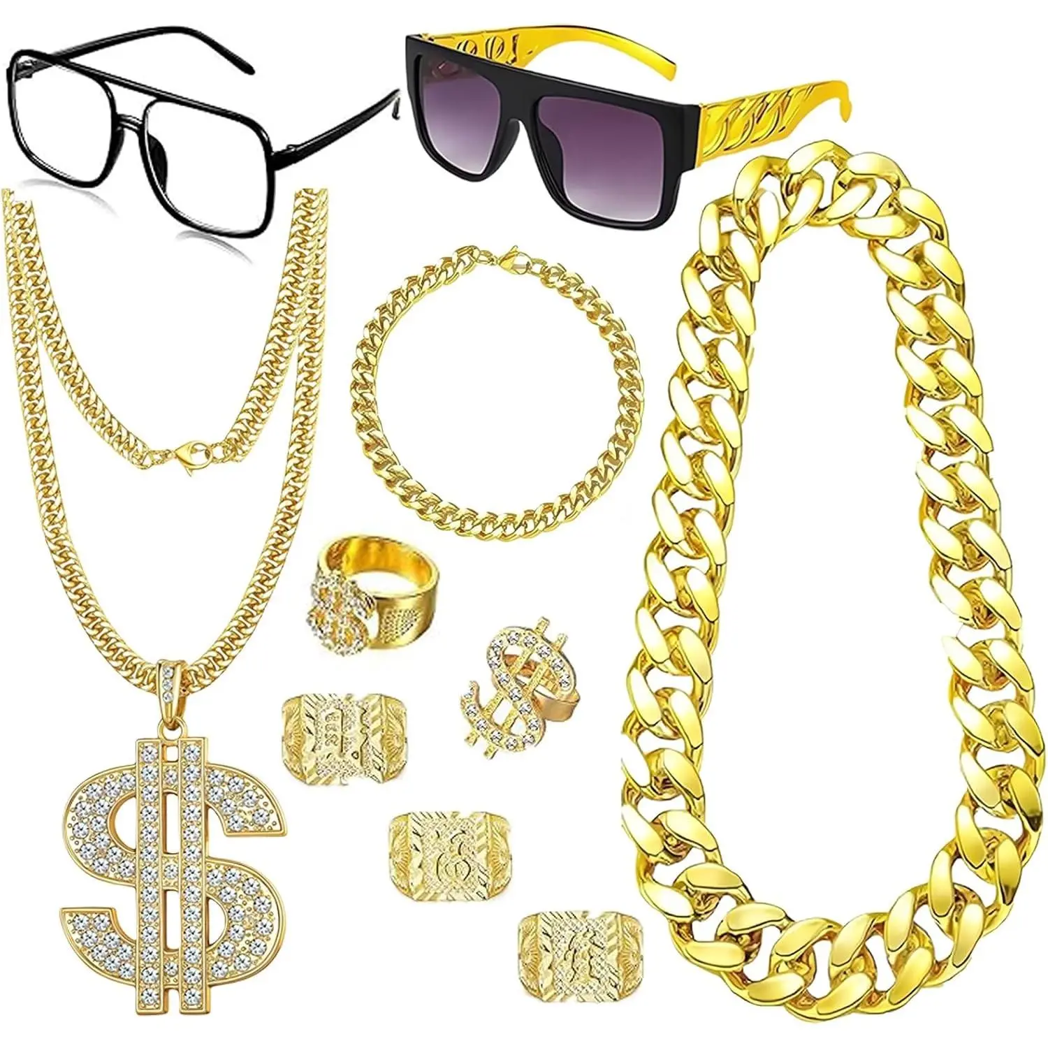 80s 90s Hip Hop Rapper Costume Kit for Men Women - Old School Cosplay Outfits & Accessories, Club Themed Party SuppliesGift