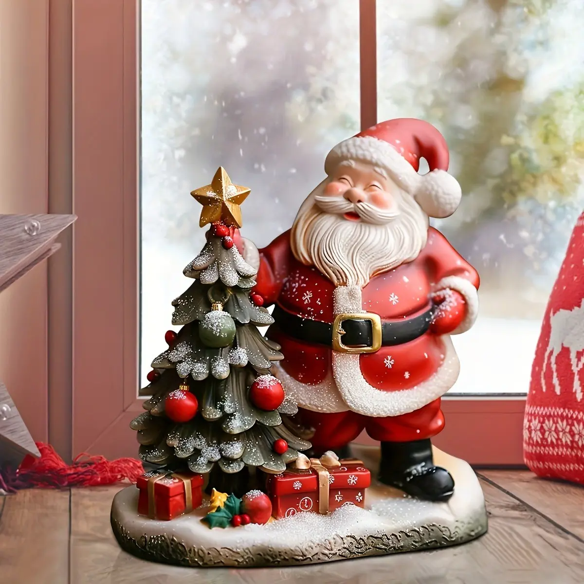 Christmas Resin Figurine Set, Santa Claus & Christmas Tree Decorations, Collectible Home Desktop Ornaments, Christmas Table Decorations, Festive Holiday Accessories