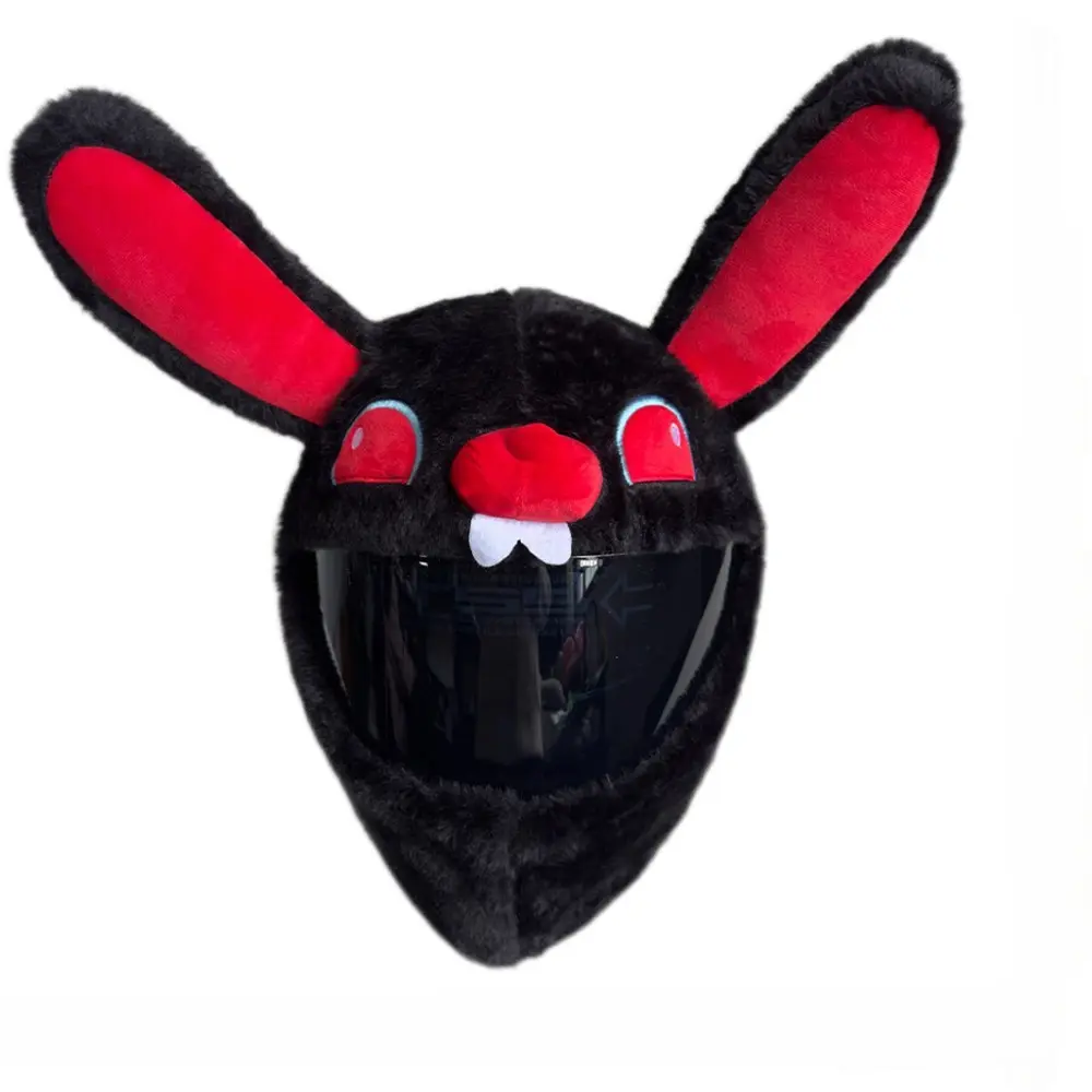 Cute Bunny Ears Plush Motorcycle Helmet Cover, Soft Elastic Animal Decor, Ideal for Riding Parties and Content Shooting