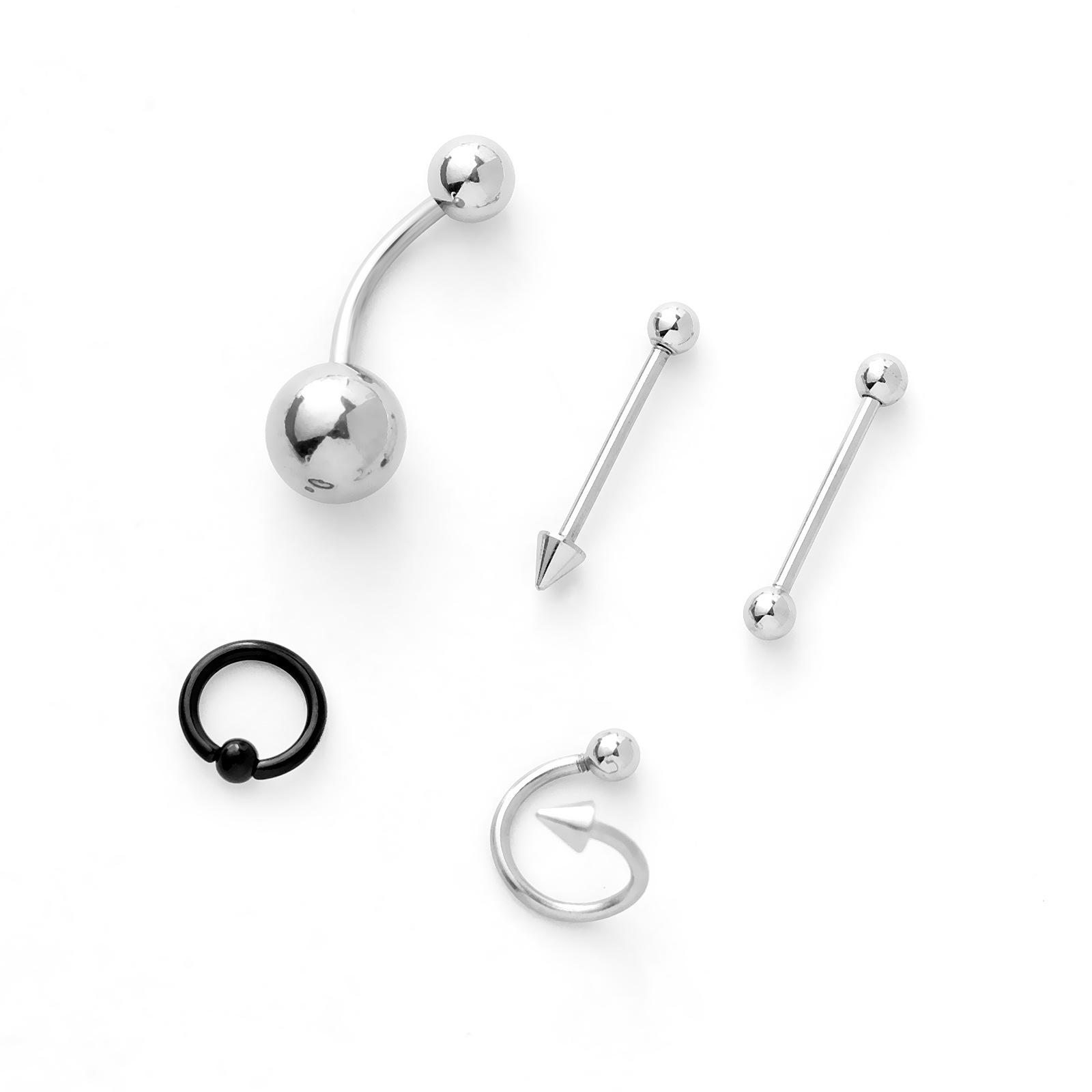 316L Stainless Steel Mixed Style Body Piercing Jewelry Set with Case, Colorful Nose Rings Tongue Rings Eyebrow Rings, Hypoallergenic Piercing Kit for Women Men