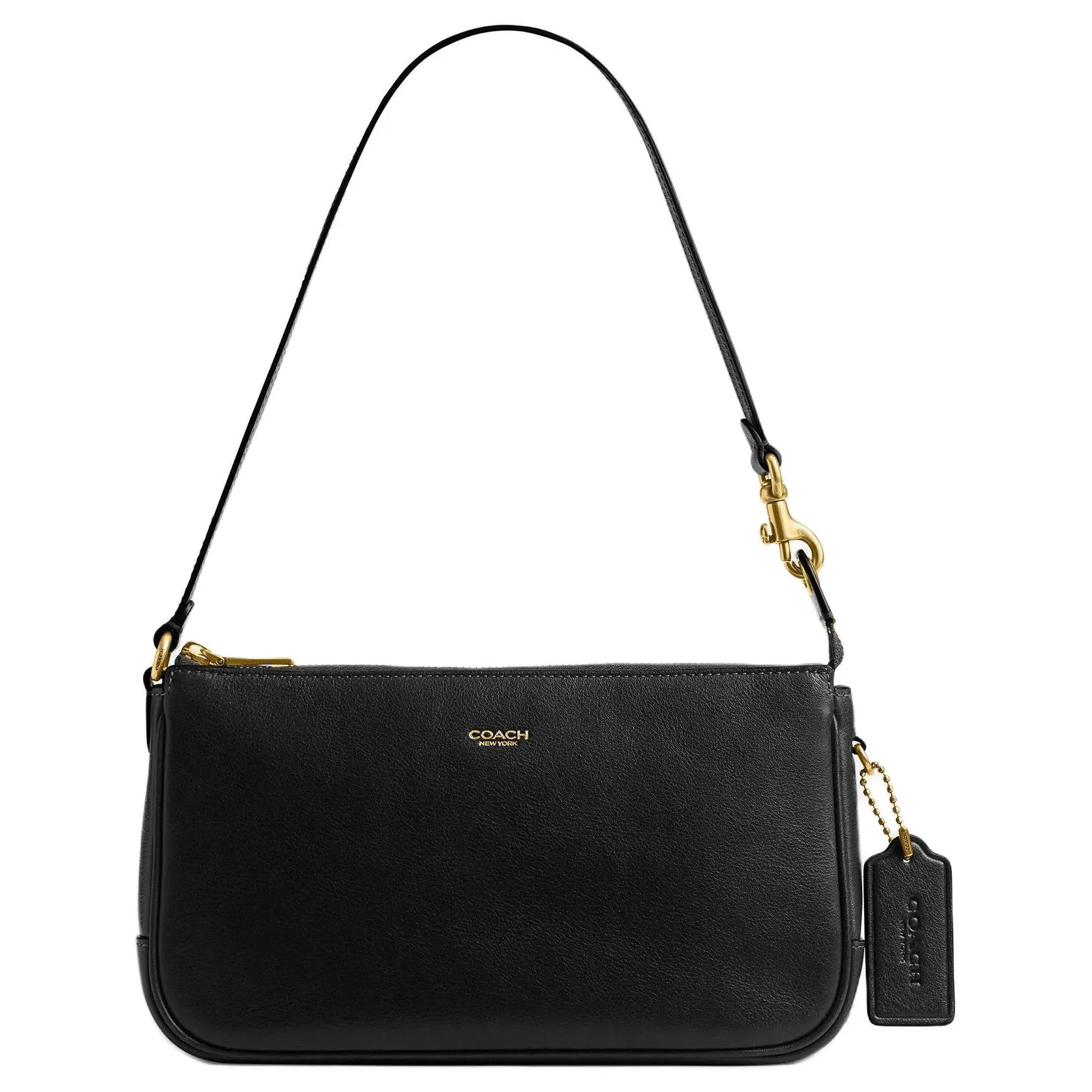 COACH Plaza 21 Leather Underarm Bag Small Baguette Shoulder Handbag with Gold Hardware Black