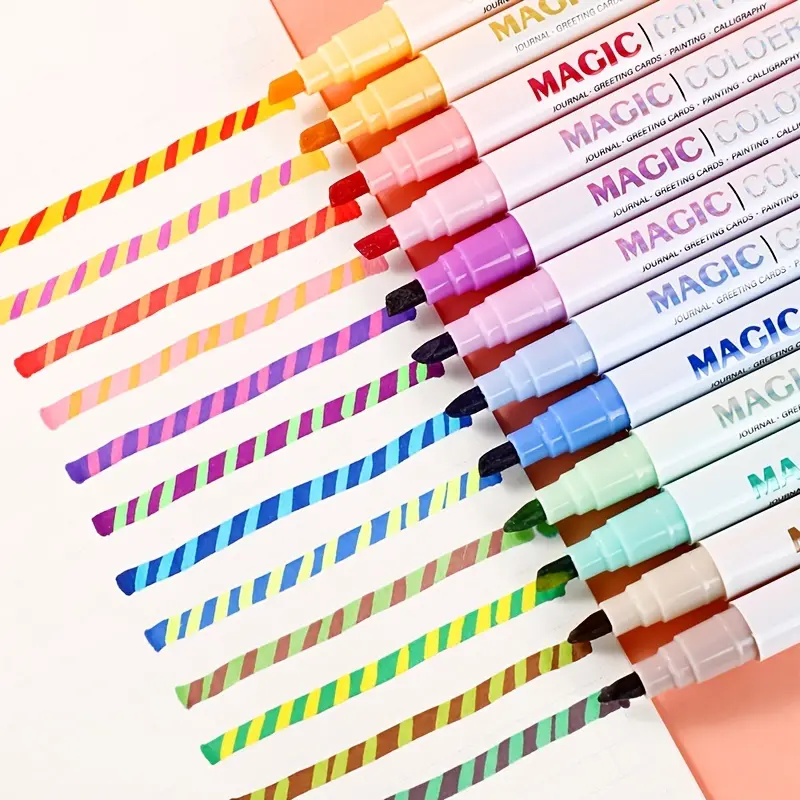 12 PCS Color Changing Highlighters, Dual Tip Chisel Point Fluorescent Markers, 12 Soft Colors Rainbow Pens for Journaling, DIY Notes, Drawing, Easter Decorations, Art Supplies
